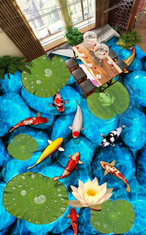 3D Pond Koi 342 Floor Mural  Wallpaper Murals Rug & Mat Print Epoxy waterproof bath floor