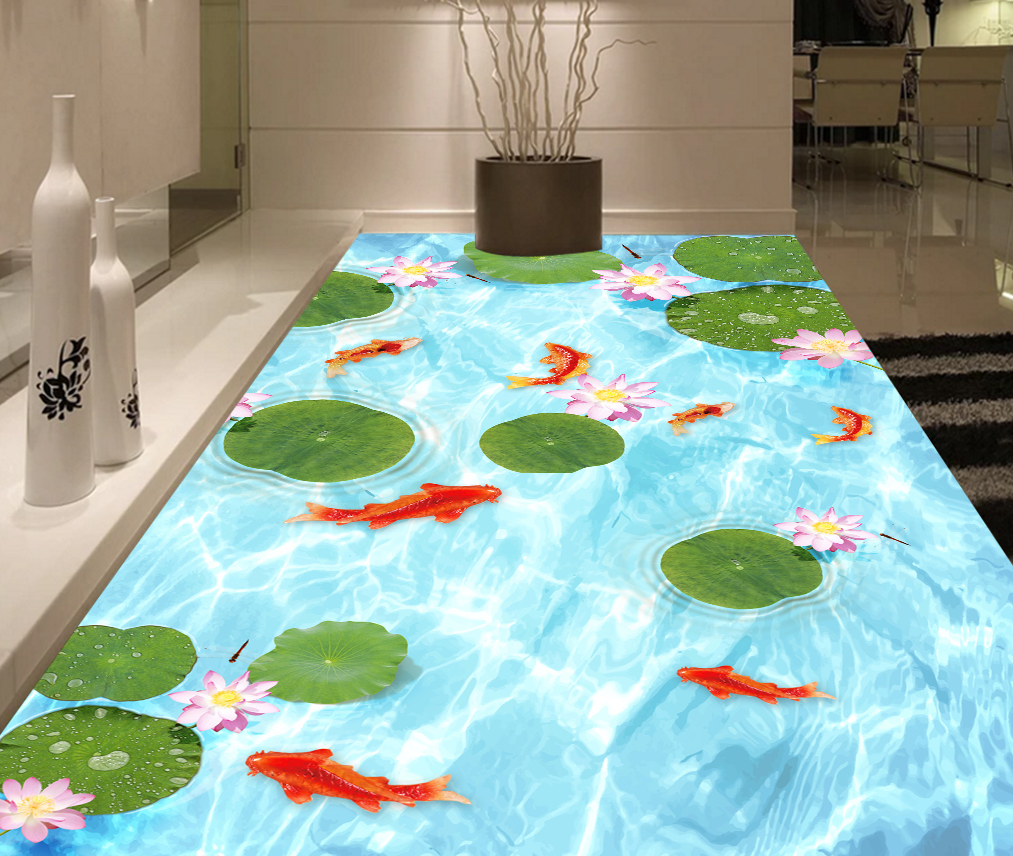 3D Lotus Leaf Lotus 550 Floor Mural  Wallpaper Murals Rug & Mat Print Epoxy waterproof bath floor