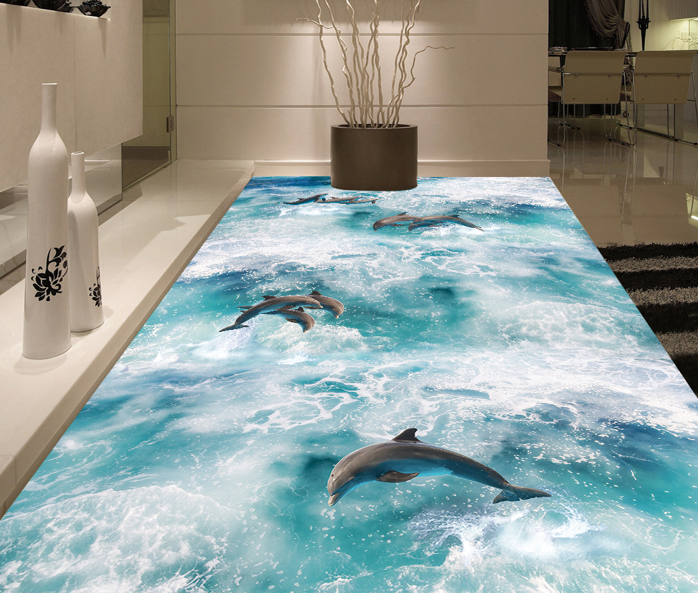 3D Clear Water Dolphin 561 Floor Mural  Wallpaper Murals Rug & Mat Print Epoxy waterproof bath floor