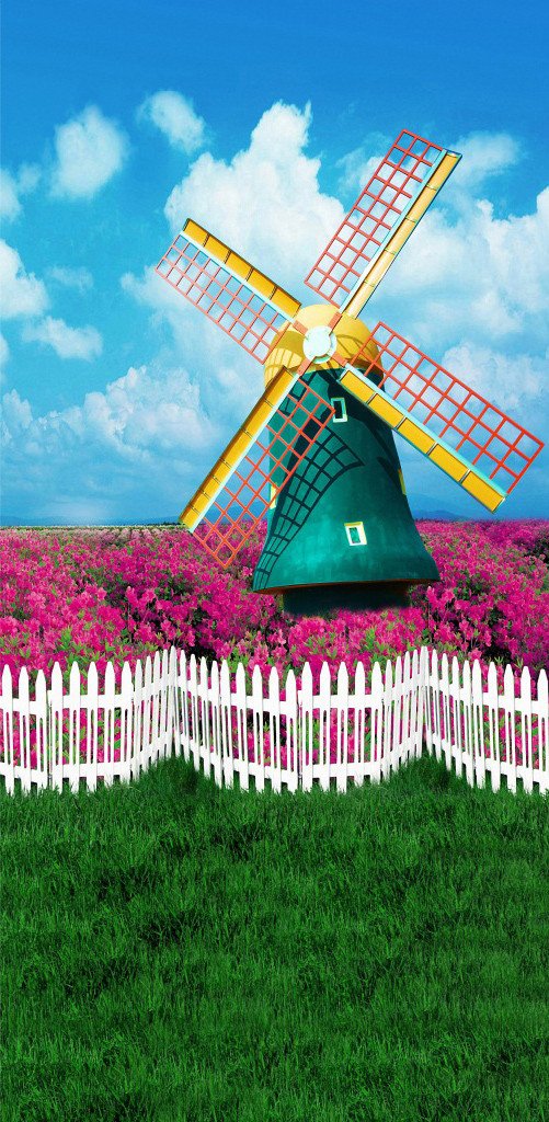 3D windmill flower grassland painting door mural Wallpaper AJ Wallpaper 