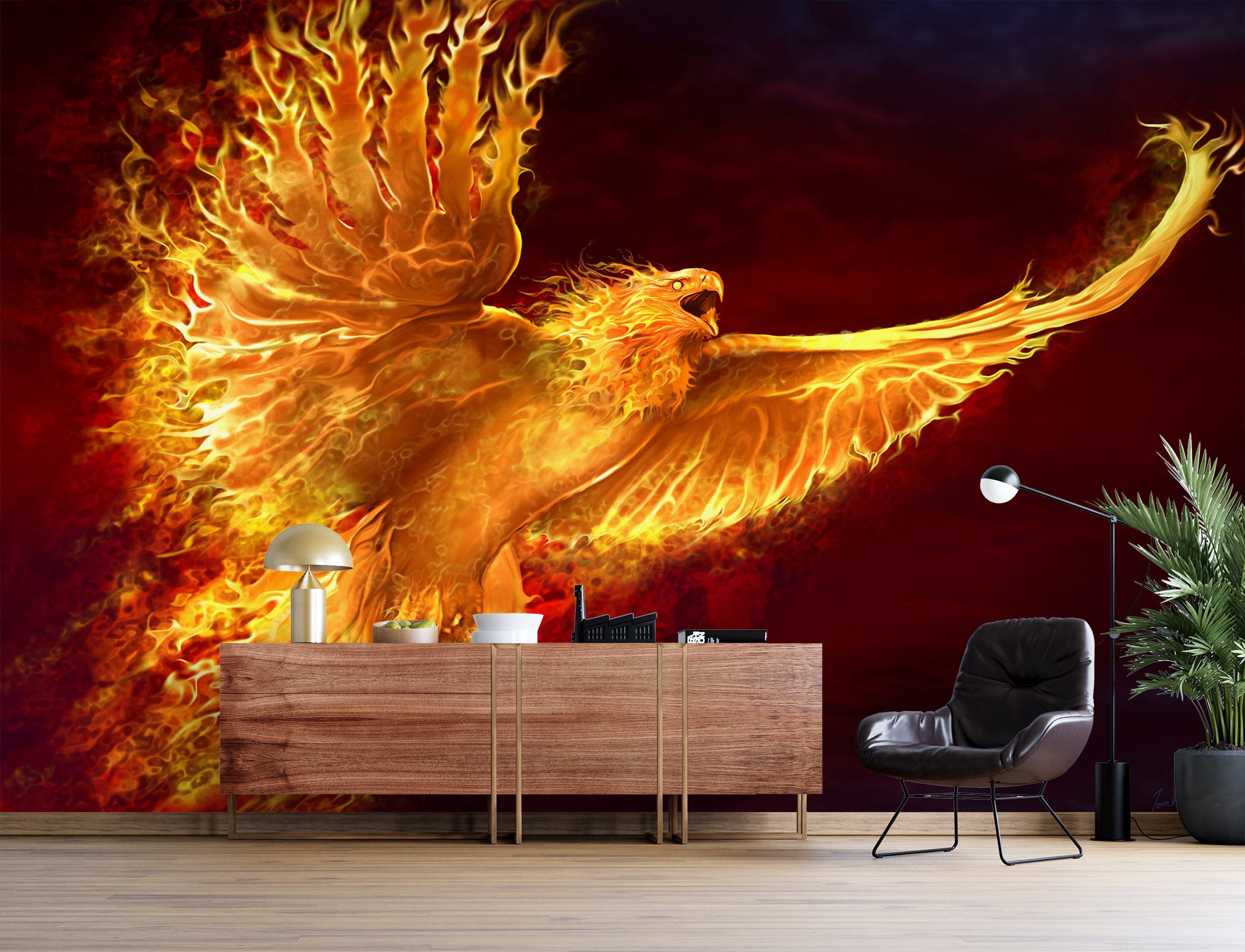 3D Flame Eagle 5002 Tom Wood Wall Mural Wall Murals