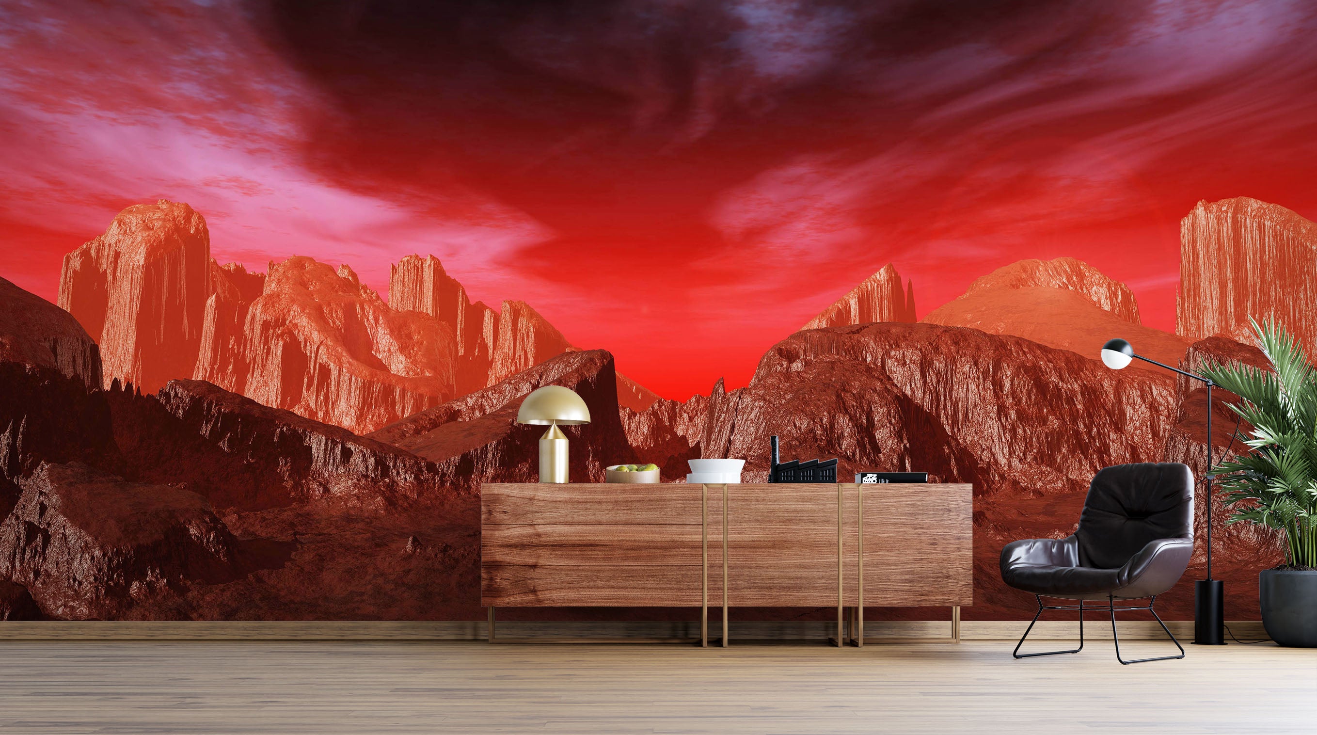 3D Red Sky Mountain Stone 57228 Wall Murals