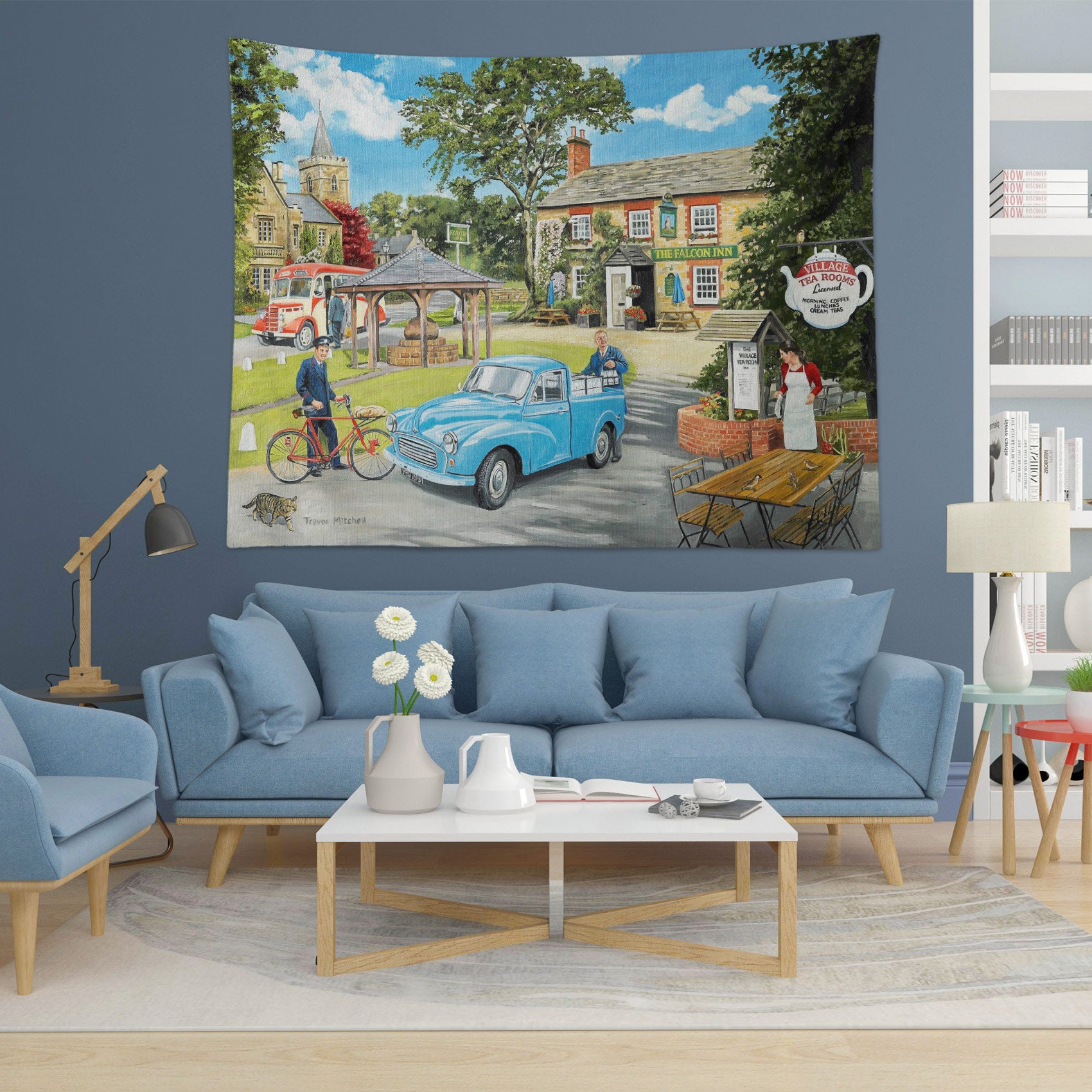 3D Blue Car Building 112106 Trevor Mitchell Tapestry Hanging Cloth Hang