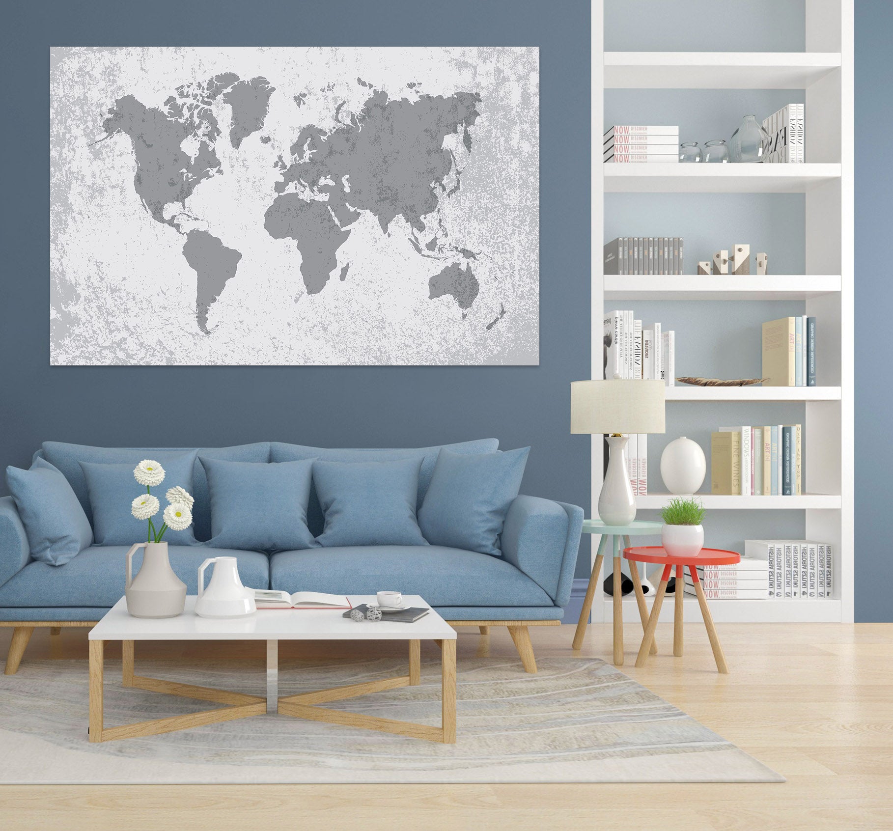 3D Gray Pattern 287 World Map Wall Sticker