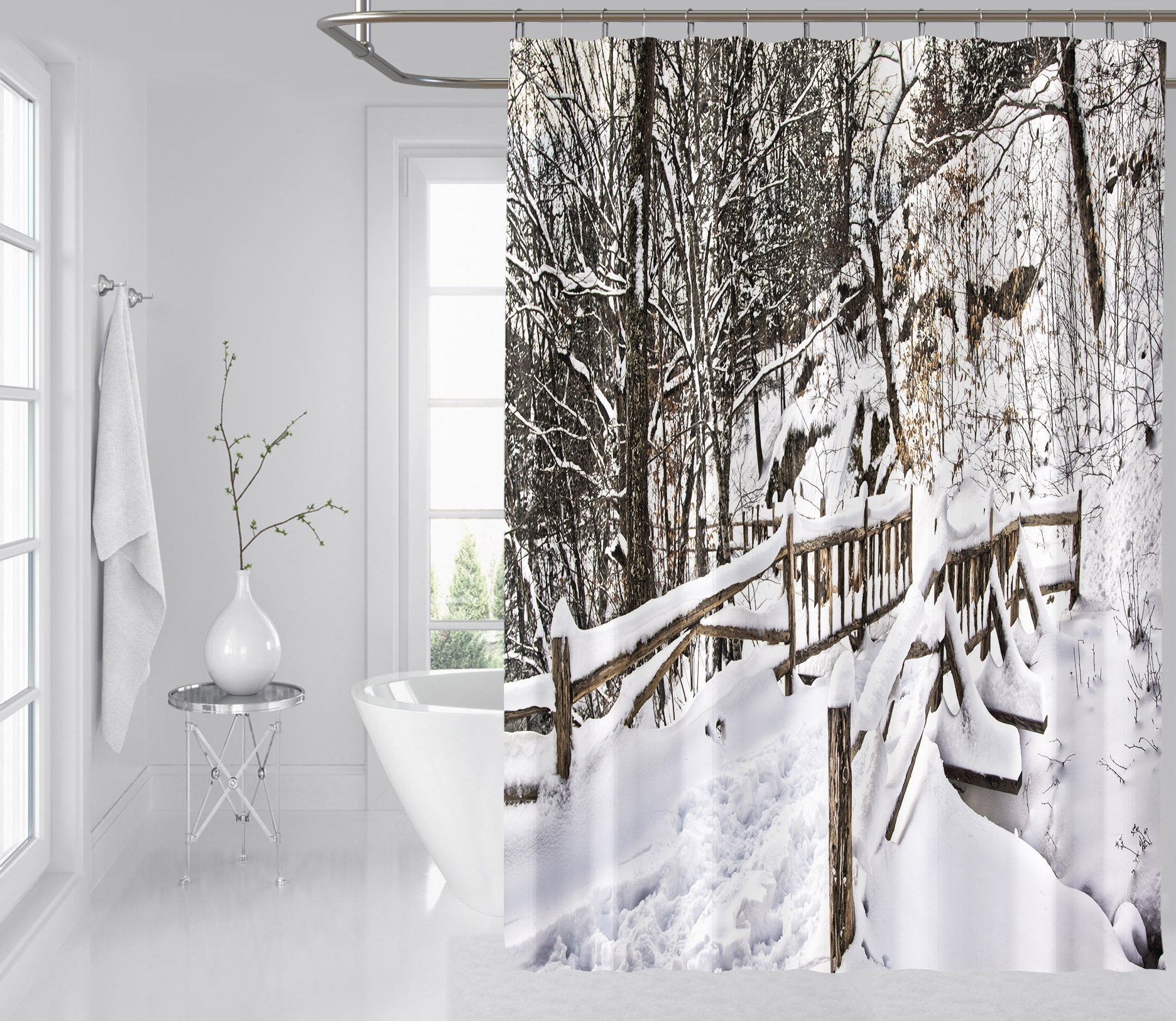 3D White Snow Dead Branch 003 Shower Curtain 3D Shower Curtain AJ Creativity Home 