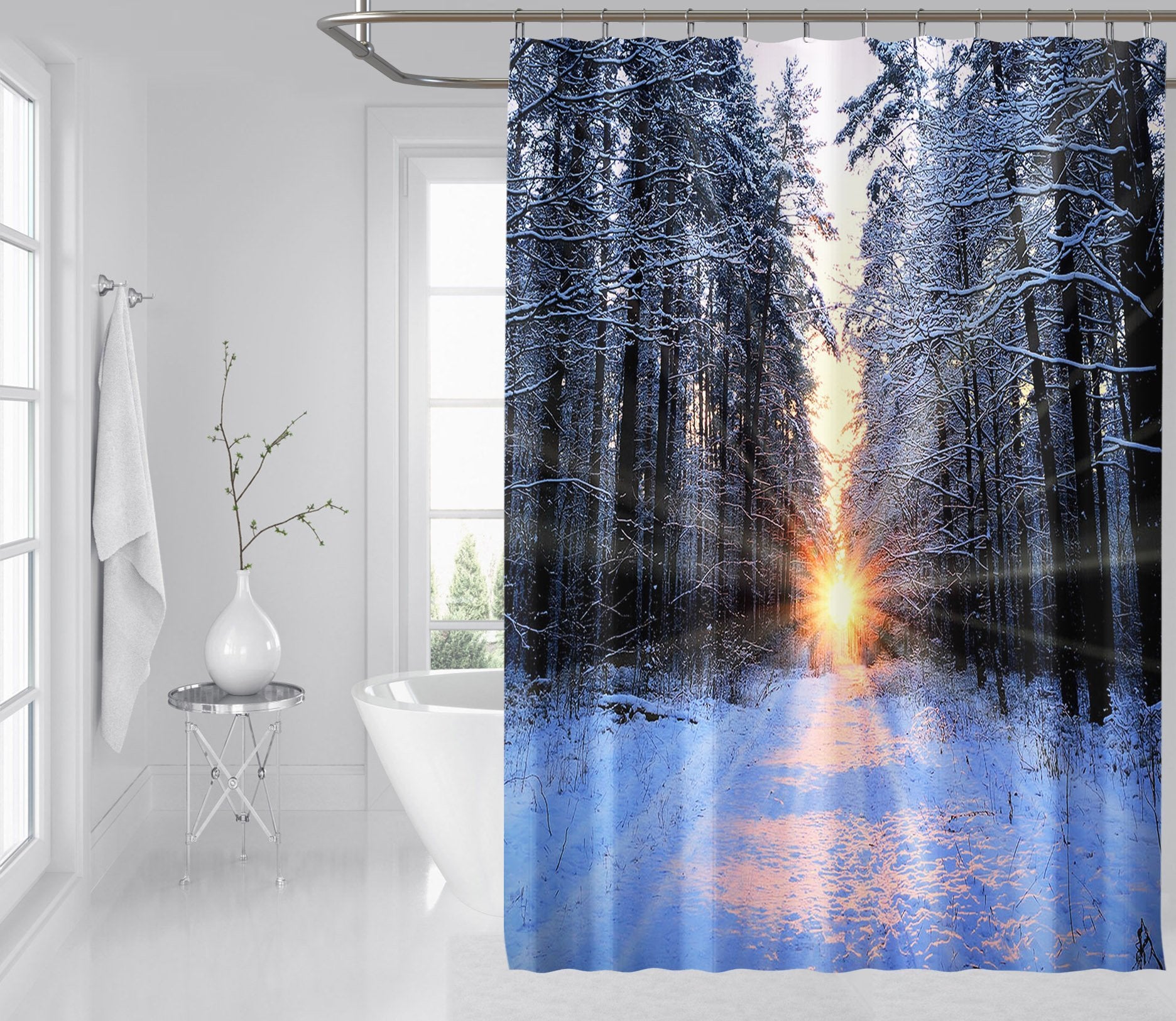 3D Sunset Snow 036 Shower Curtain 3D Shower Curtain AJ Creativity Home 