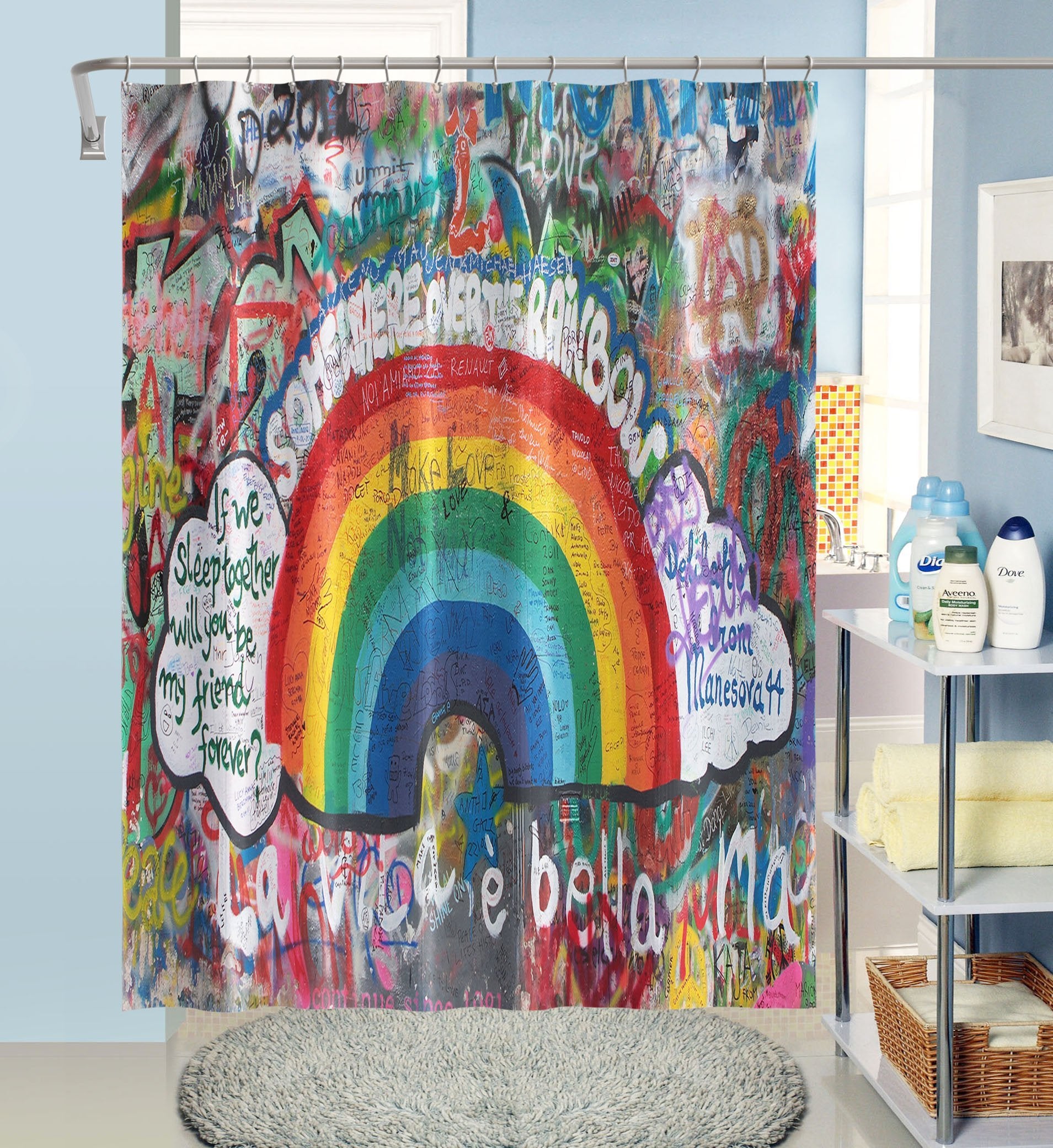 3D Graffiti Rainbow 1 Shower Curtain 3D Shower Curtain AJ Creativity Home 