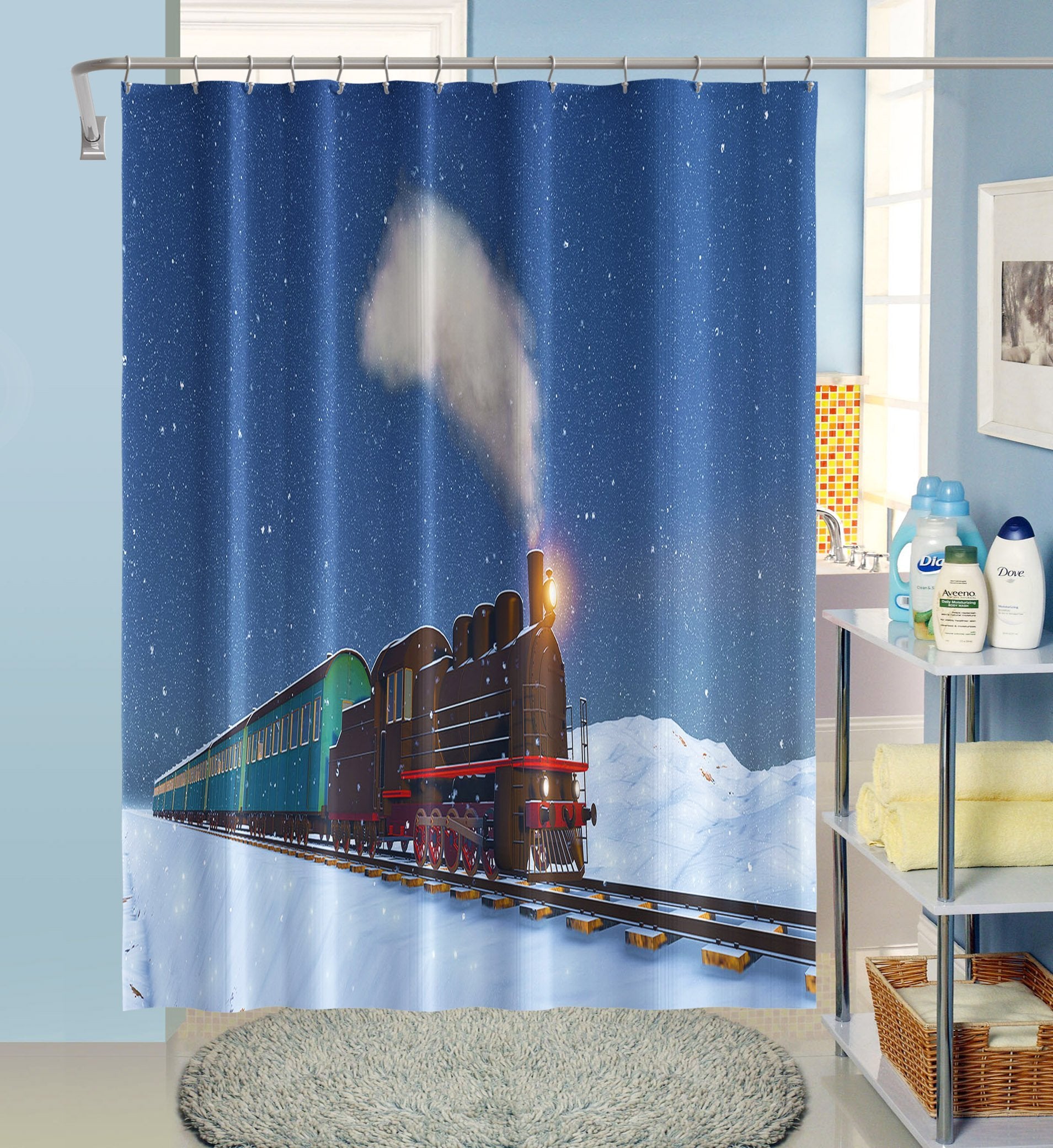 3D Train Smoke 038 Shower Curtain 3D Shower Curtain AJ Creativity Home 