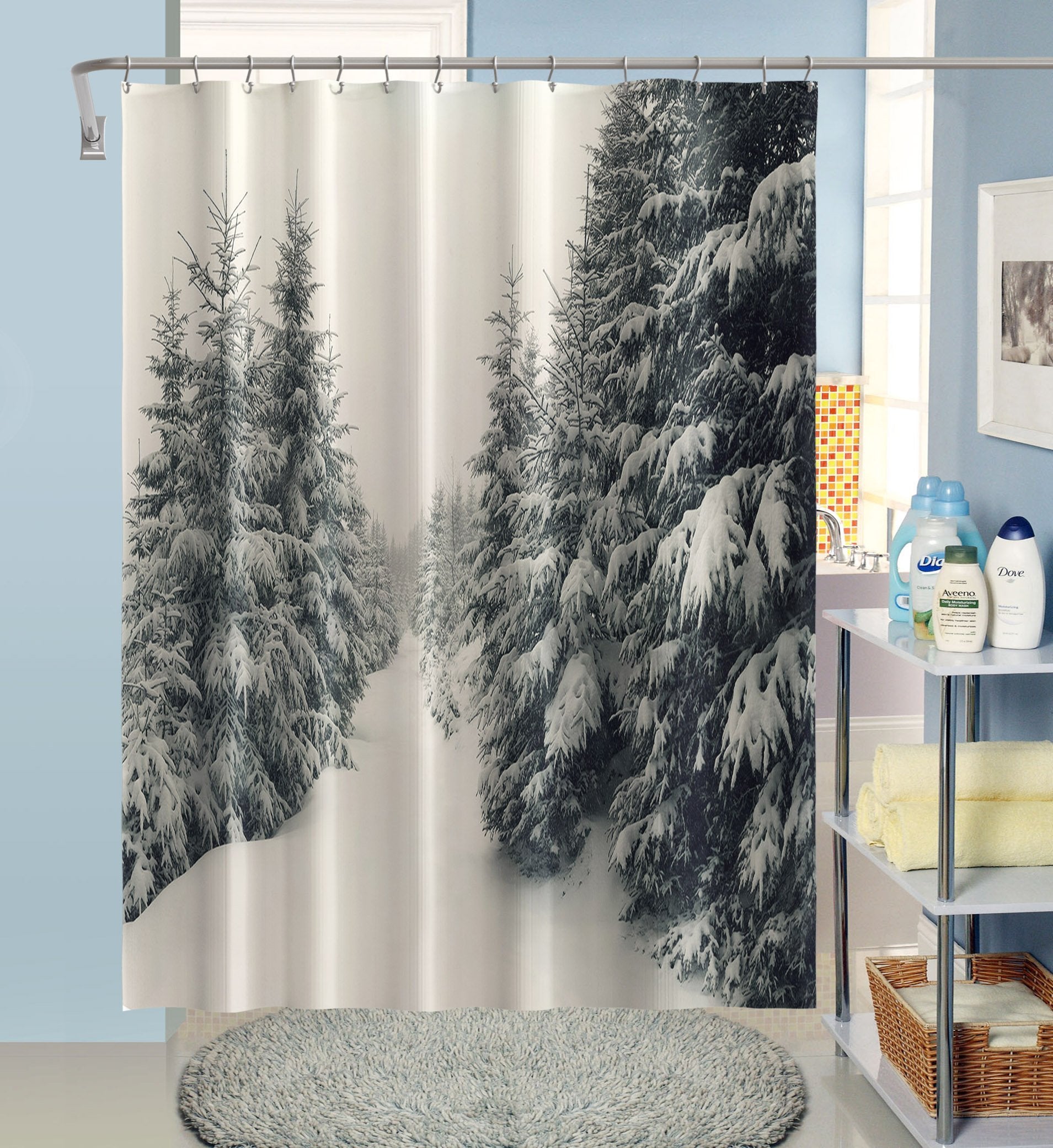 3D Snow Cover Tree 020 Shower Curtain 3D Shower Curtain AJ Creativity Home 