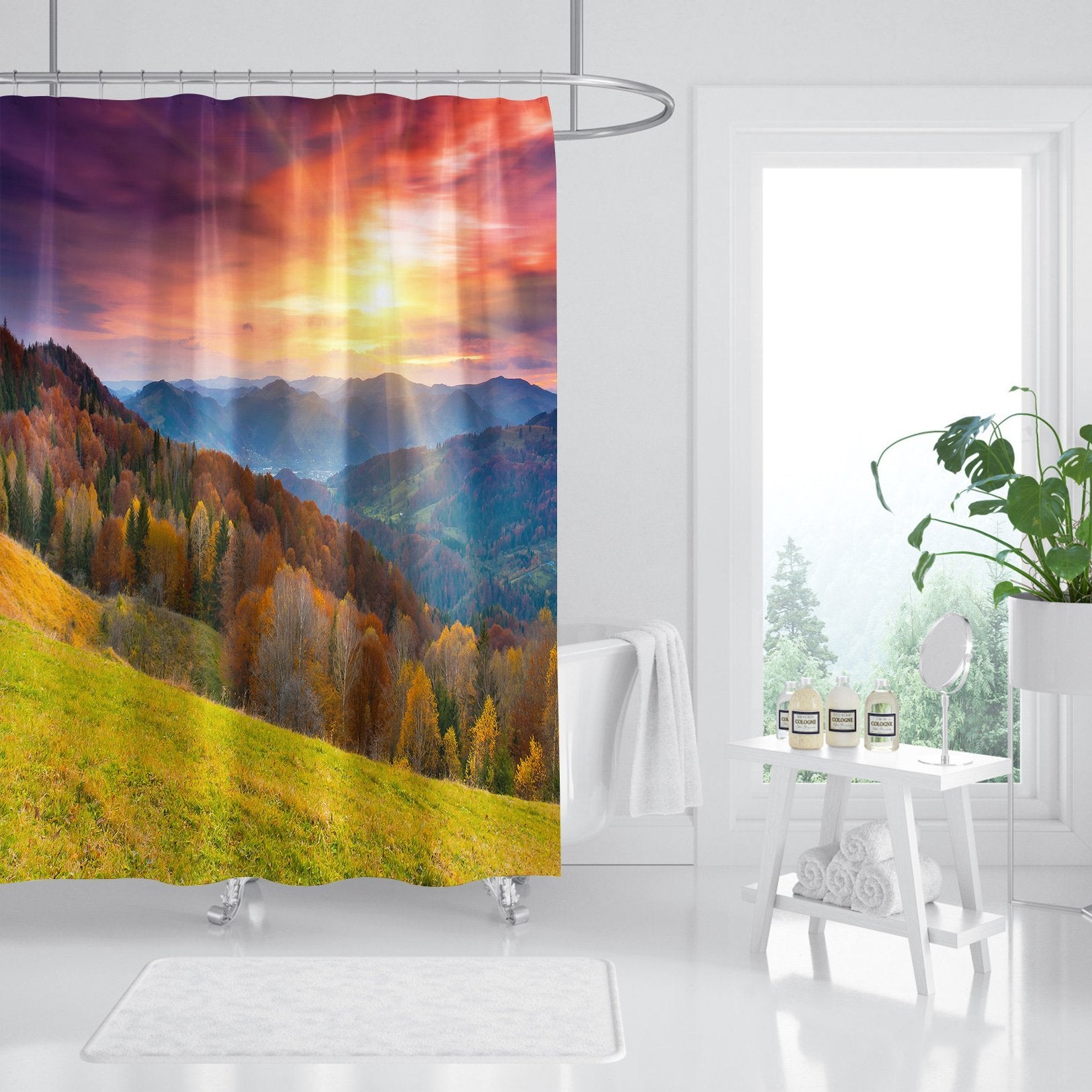3D Sunset Maple Forest 032 Shower Curtain 3D Shower Curtain AJ Creativity Home 