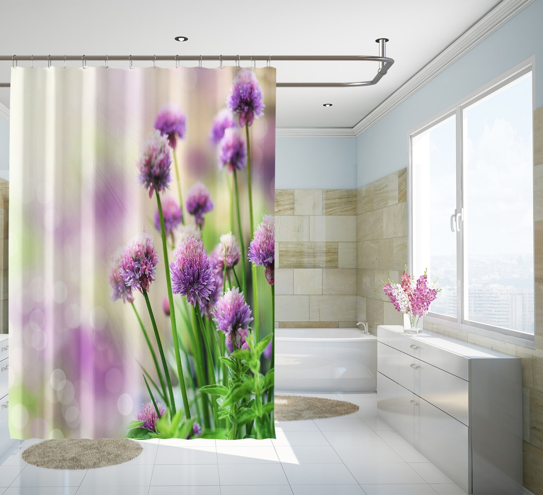 3D Violet Flower 051 Shower Curtain 3D Shower Curtain AJ Creativity Home 