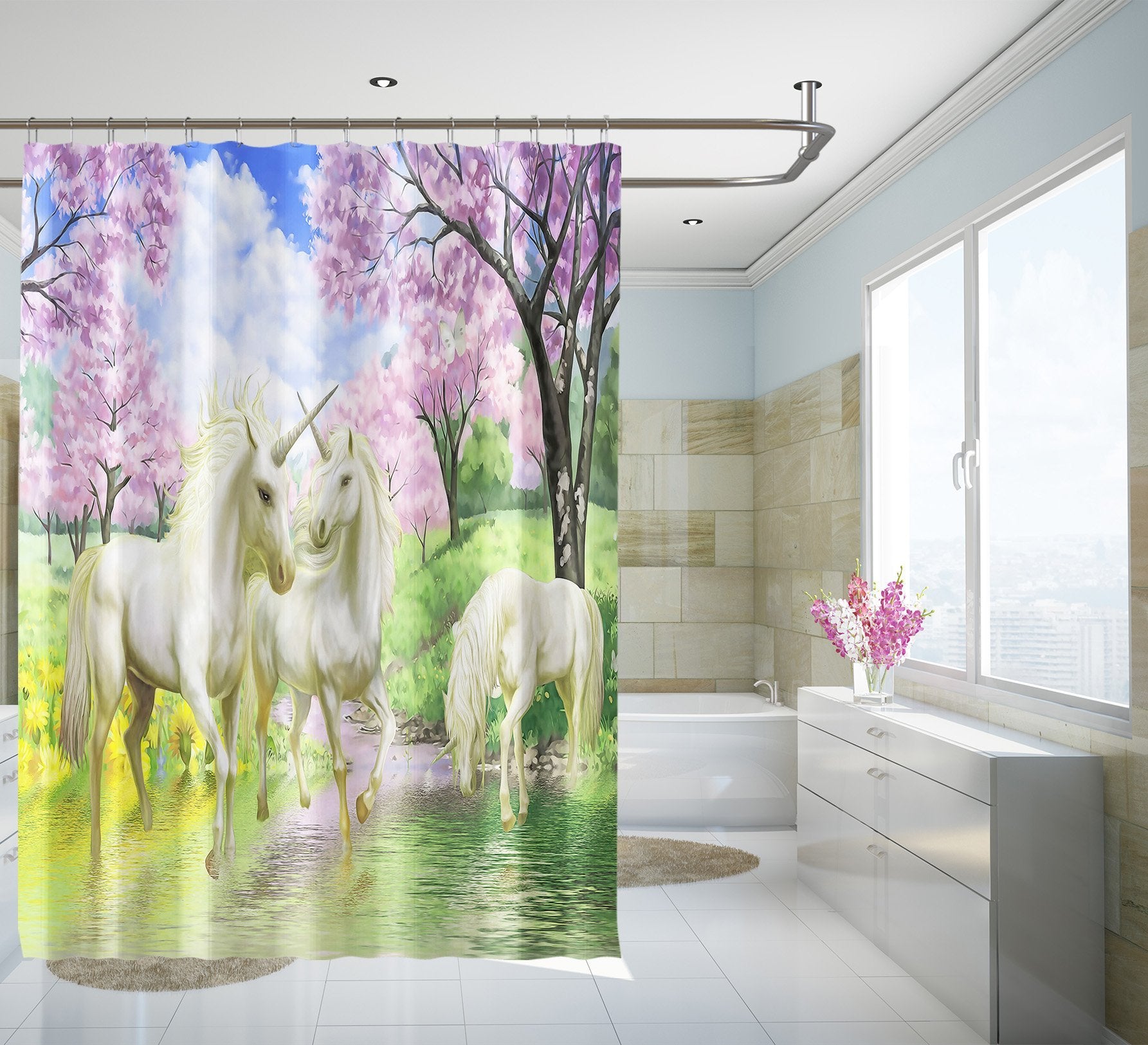 3D Unicorn Creek 061 Shower Curtain 3D Shower Curtain AJ Creativity Home 