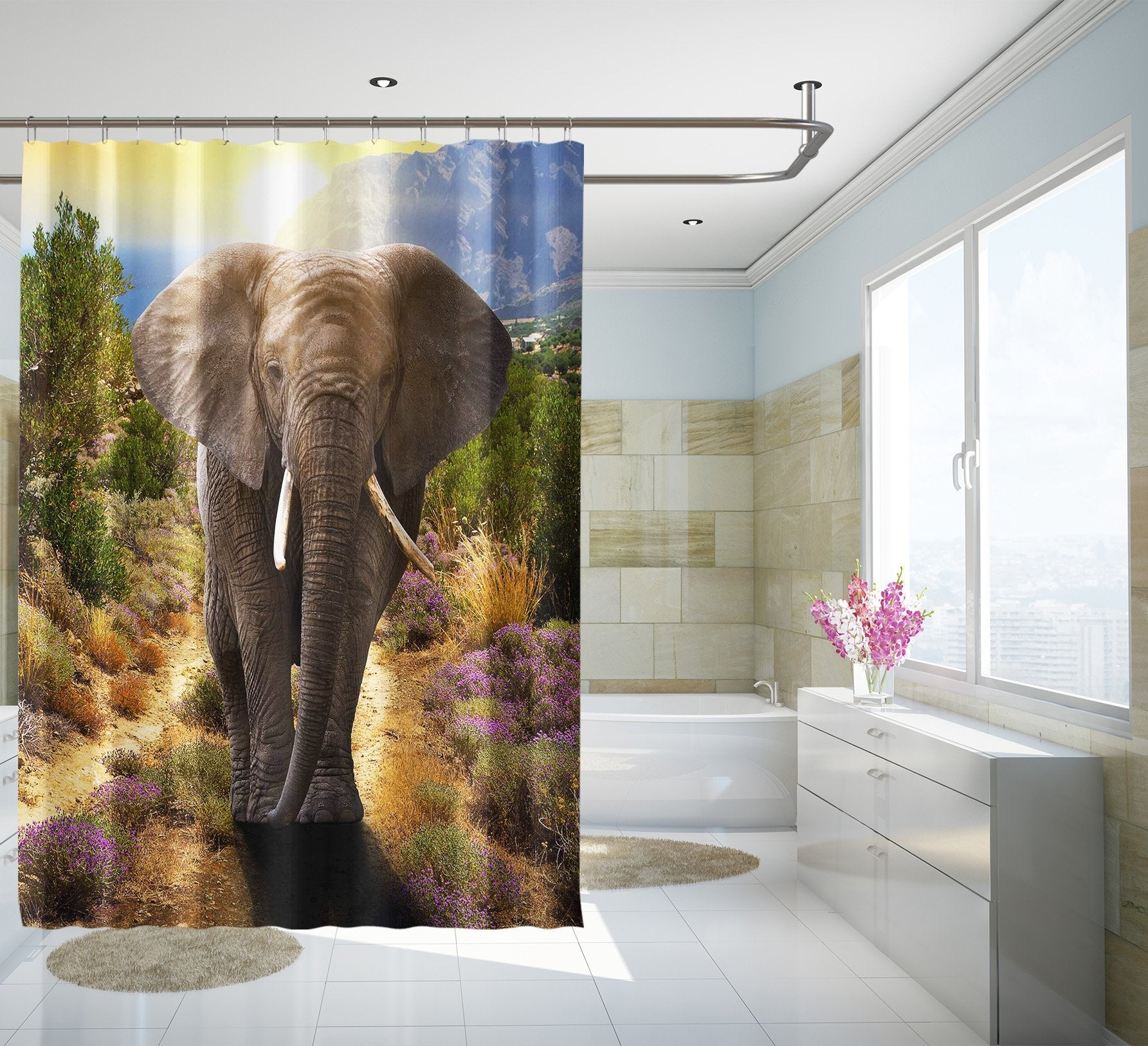 3D Backlight Elephant 053 Shower Curtain 3D Shower Curtain AJ Creativity Home 