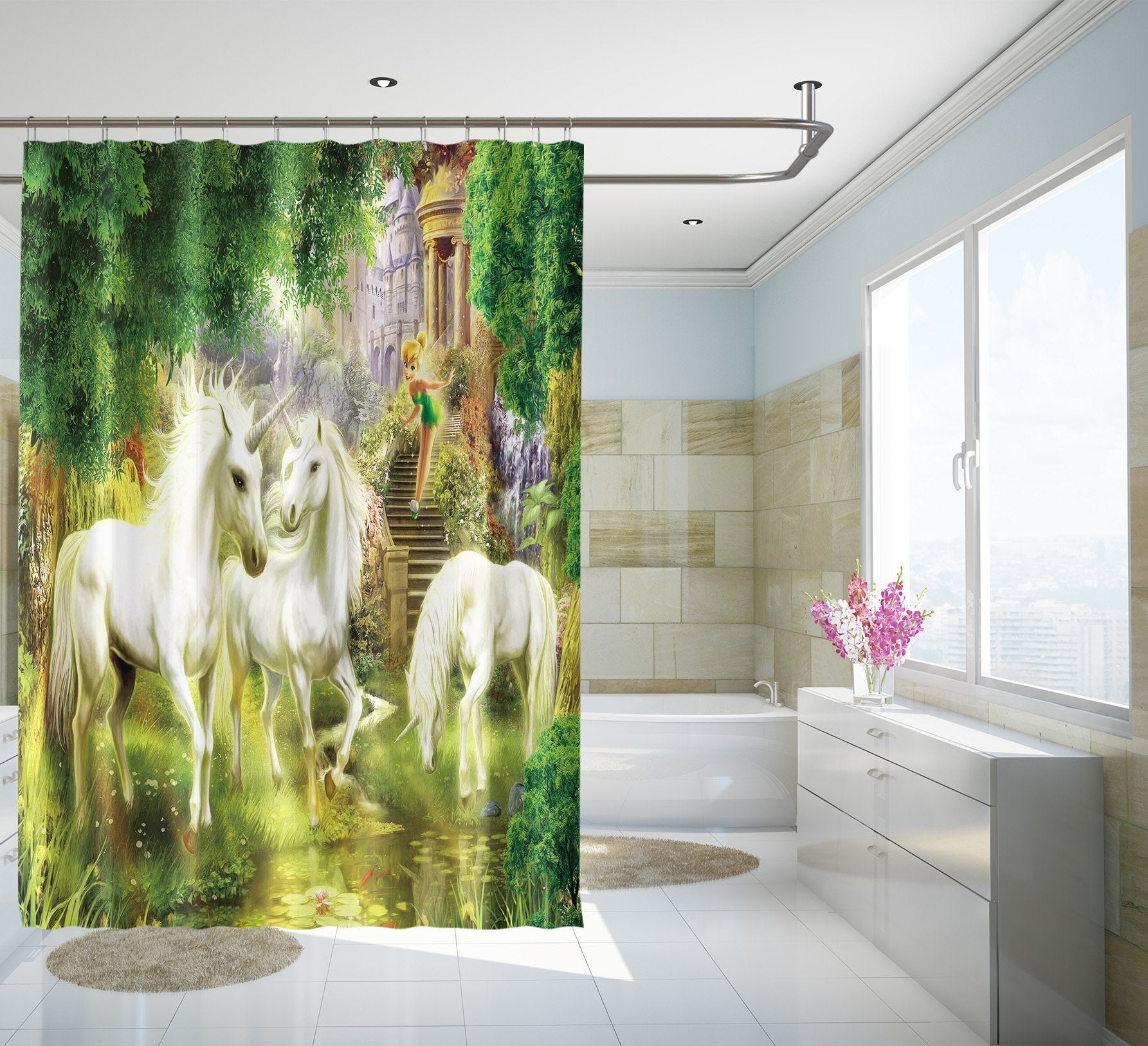 3D Unicorn Forest 056 Shower Curtain 3D Shower Curtain AJ Creativity Home 
