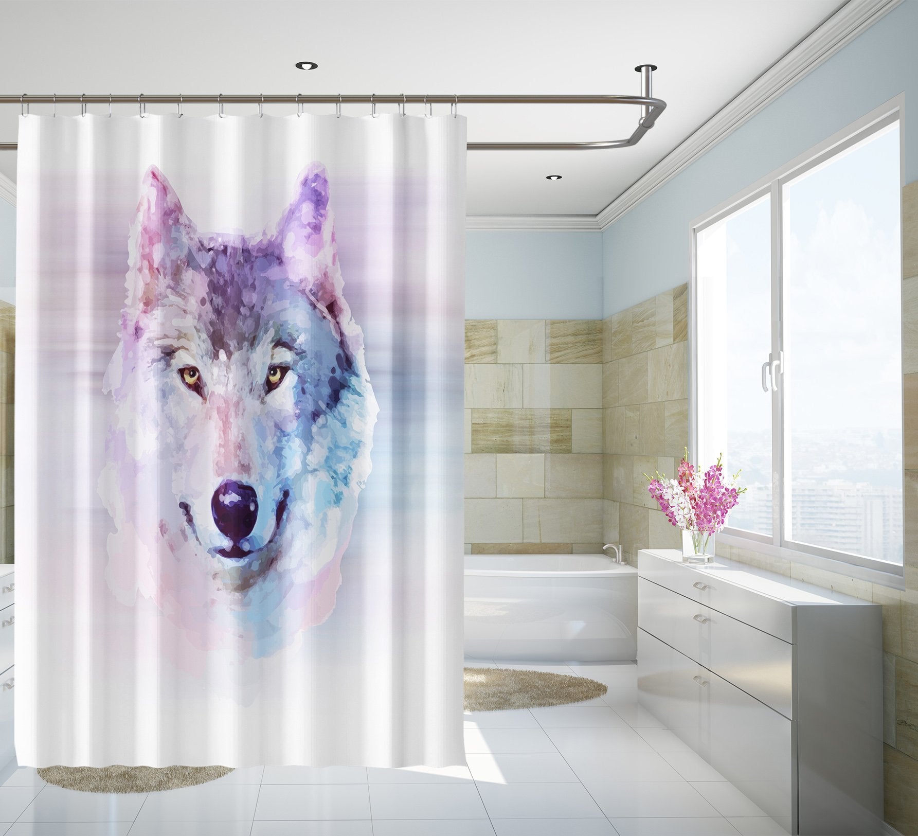 3D Hand Painted Gouache Wolf 130 Shower Curtain 3D Shower Curtain AJ Creativity Home 