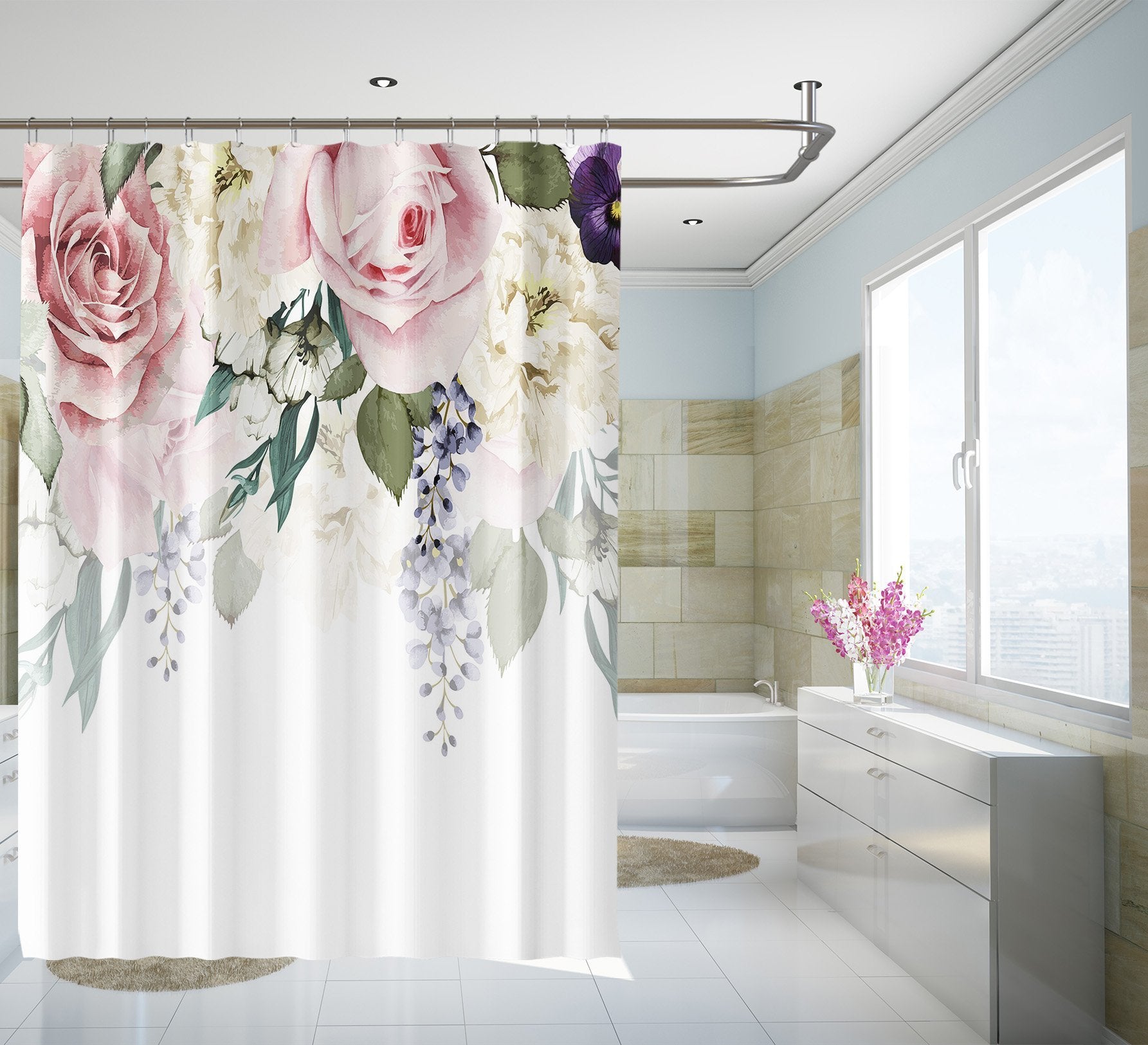 3D Hand Painted Flower 142 Shower Curtain 3D Shower Curtain AJ Creativity Home 