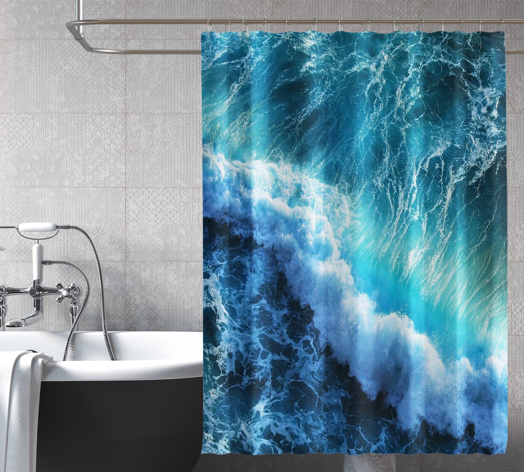 3D Raging Waves 060 Shower Curtain 3D Shower Curtain AJ Creativity Home 