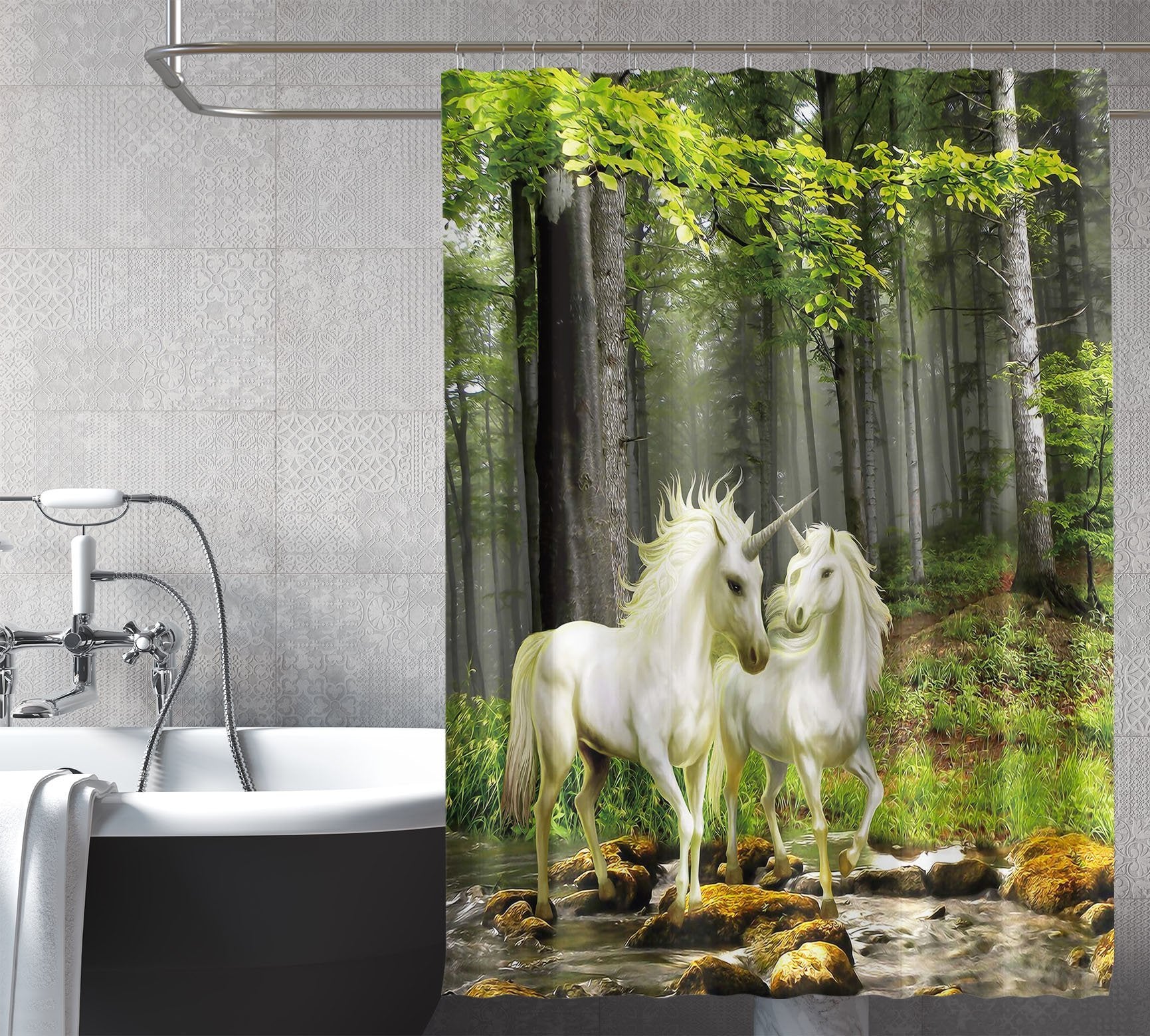 3D Unicorn Stone River 062 Shower Curtain 3D Shower Curtain AJ Creativity Home 