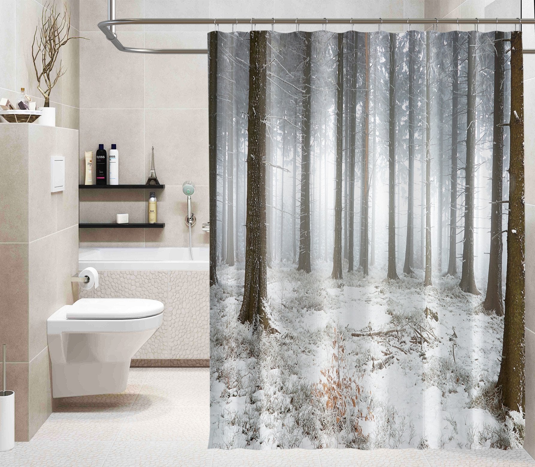 3D Forest White Snow 045 Shower Curtain 3D Shower Curtain AJ Creativity Home 