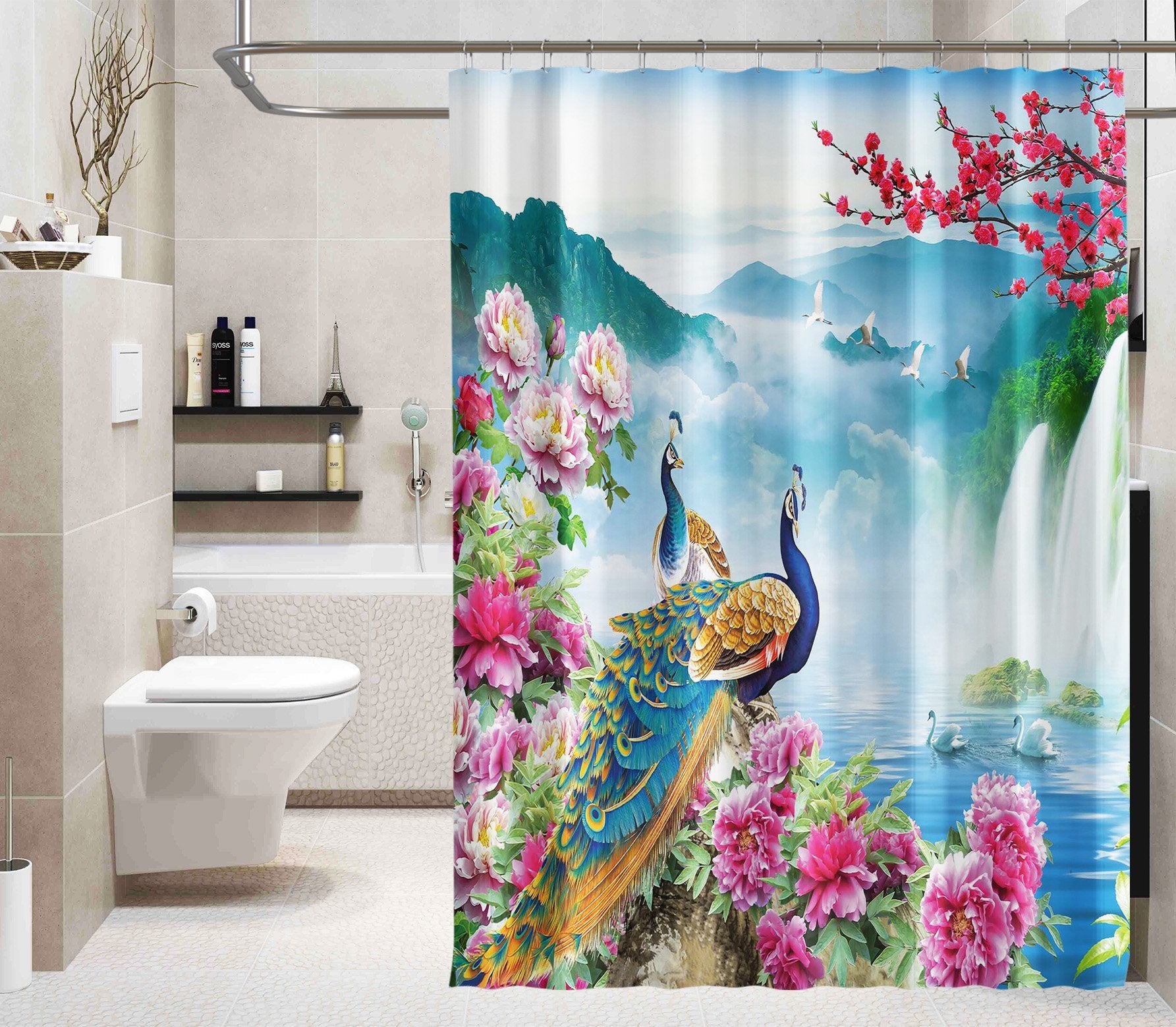 3D Proud Peacock Flower 057 Shower Curtain 3D Shower Curtain AJ Creativity Home 