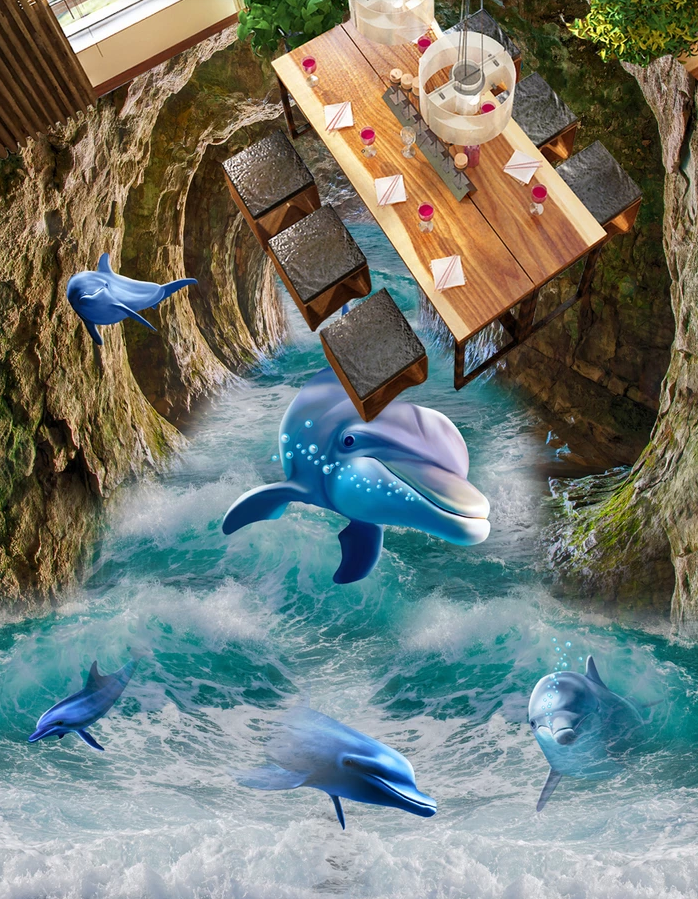 3D Valley Dolphin 527 Floor Mural  Wallpaper Murals Rug & Mat Print Epoxy waterproof bath floor