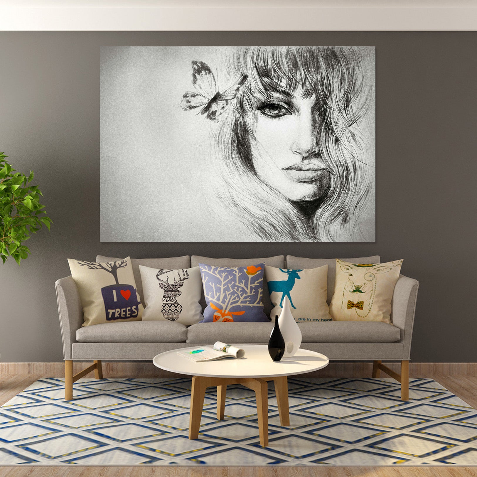 3D Sketch Woman 1007 Wall Sticker