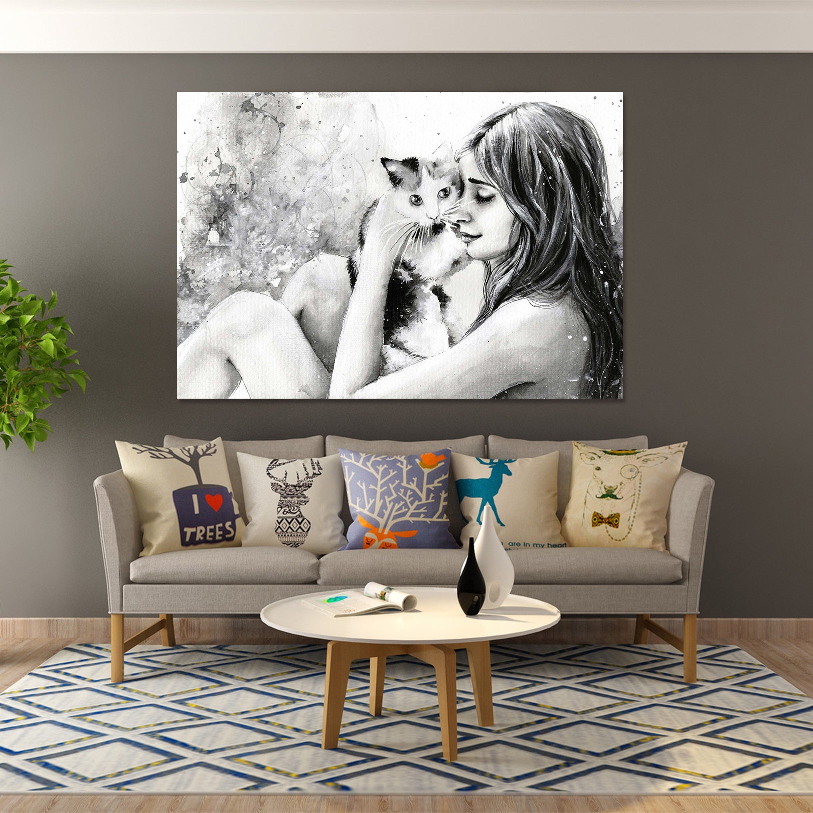 3D Pet Kitten Woman 1029 Wall Sticker