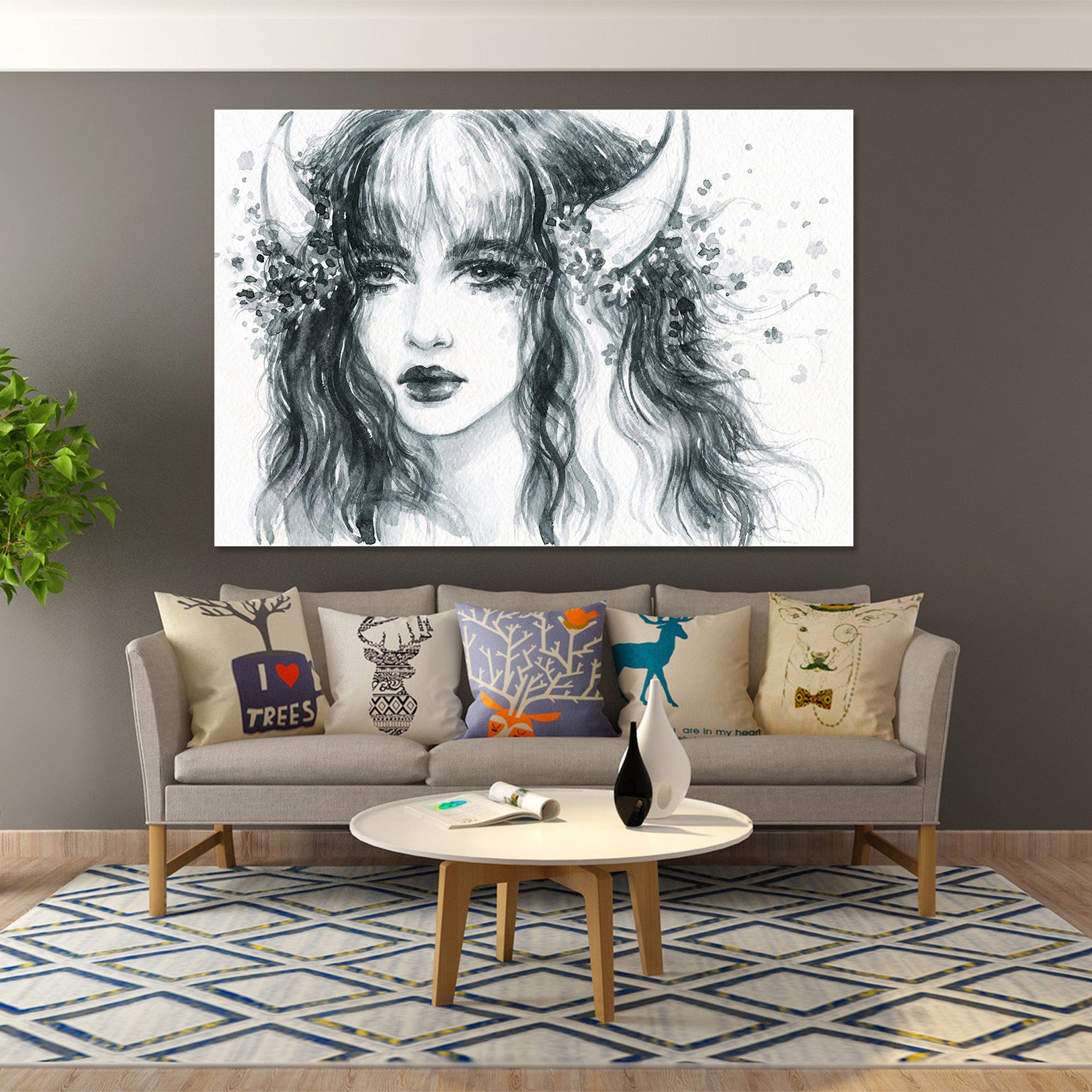 3D Horns Woman 1056 Wall Sticker