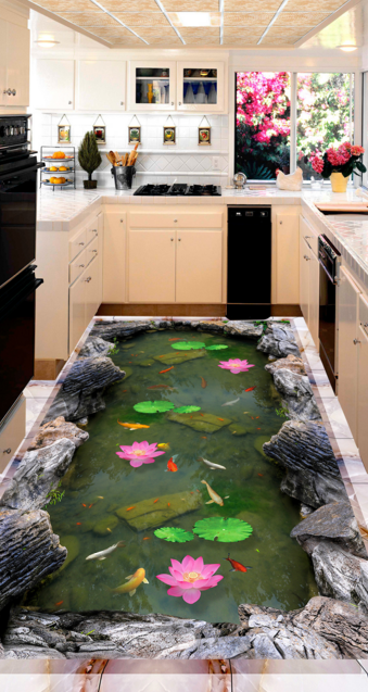 3D Lotus Leaf Lotus 395 Floor Mural  Wallpaper Murals Rug & Mat Print Epoxy waterproof bath floor