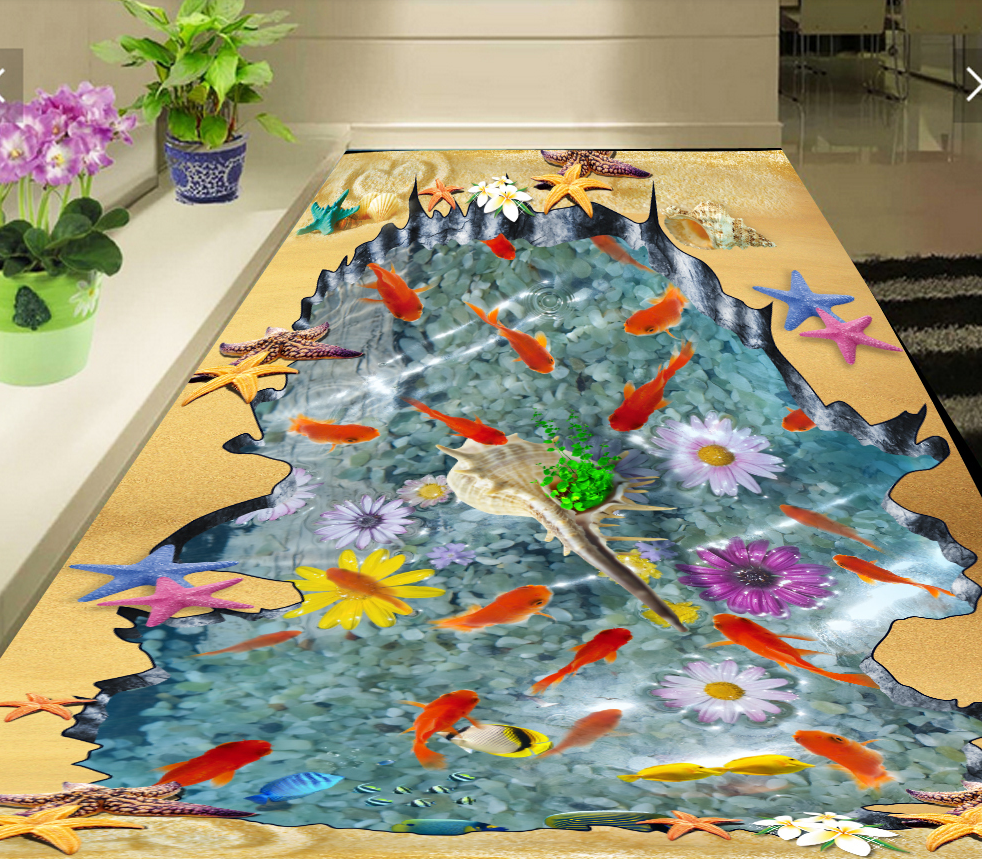 3D Koi Flowers 601 Floor Mural  Wallpaper Murals Rug & Mat Print Epoxy waterproof bath floor