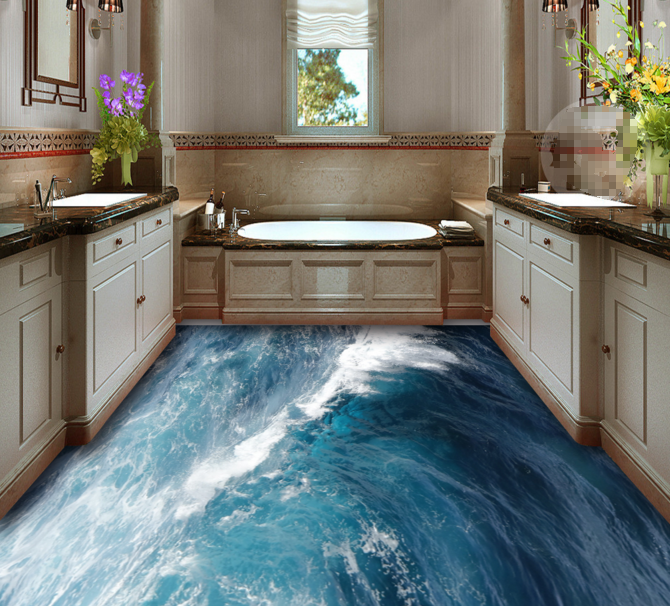 3D Deep Sea Surge 360 Floor Mural  Wallpaper Murals Rug & Mat Print Epoxy waterproof bath floor