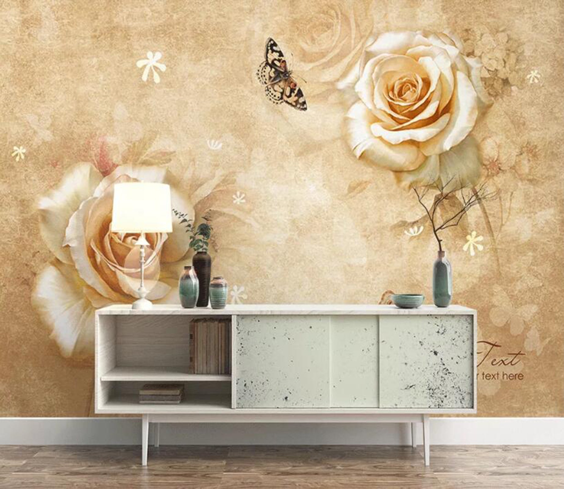 3D Rose Butterfly WC46 Wall Murals Wallpaper AJ Wallpaper 2 