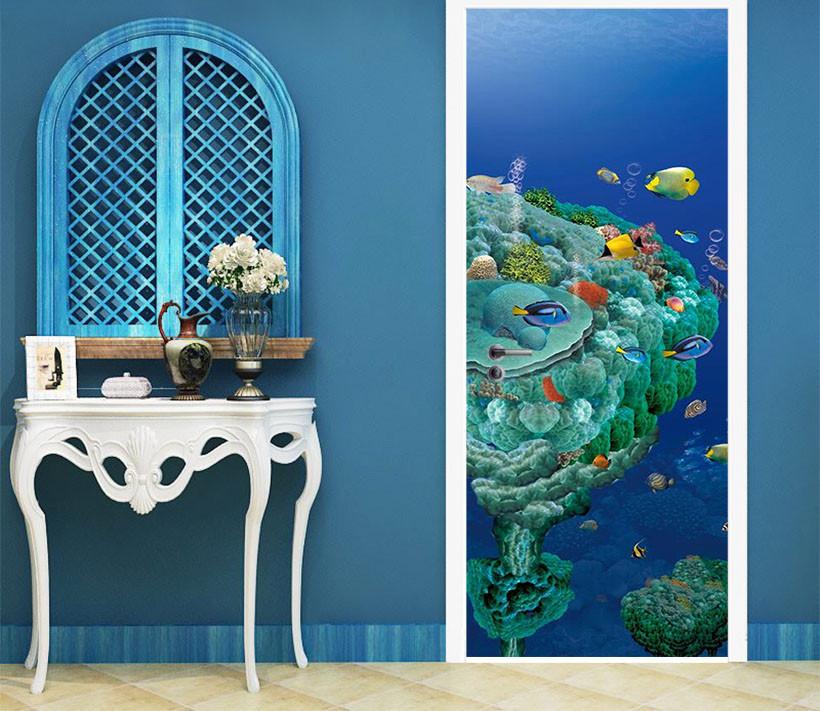 3D blue Sea Island door mural Wallpaper AJ Wallpaper 