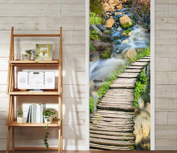 3D small bridges and flowing water door mural Wallpaper AJ Wallpaper 