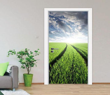 3D green fields door mural Wallpaper AJ Wallpaper 