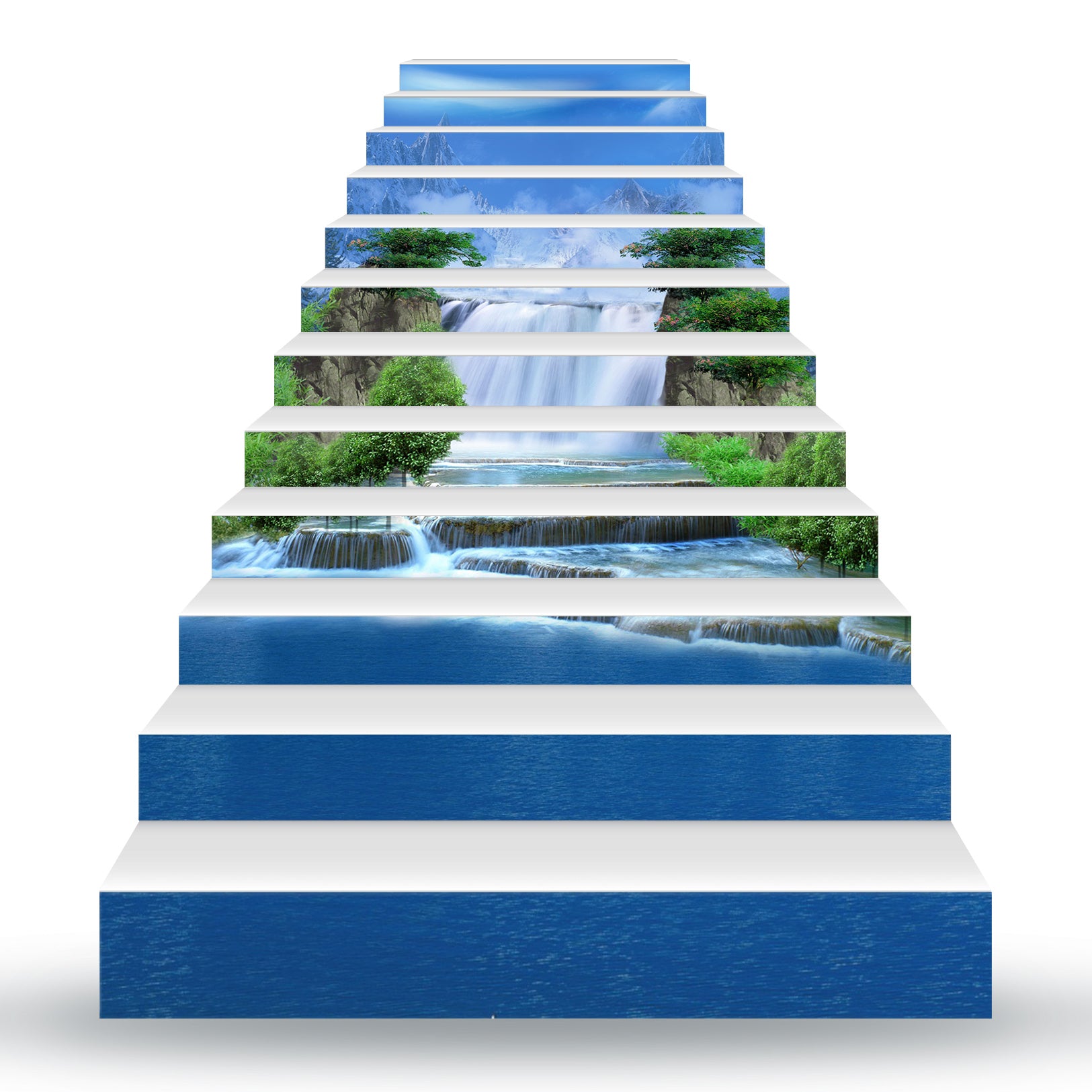 3D Blue Waterfall Scenery 144 Stair Risers