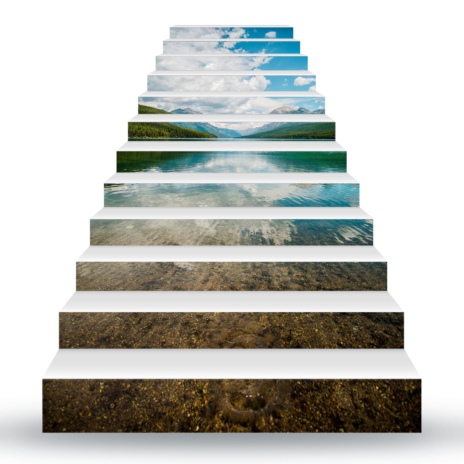 3D Still Lake In The Mountains 094 Stair Risers