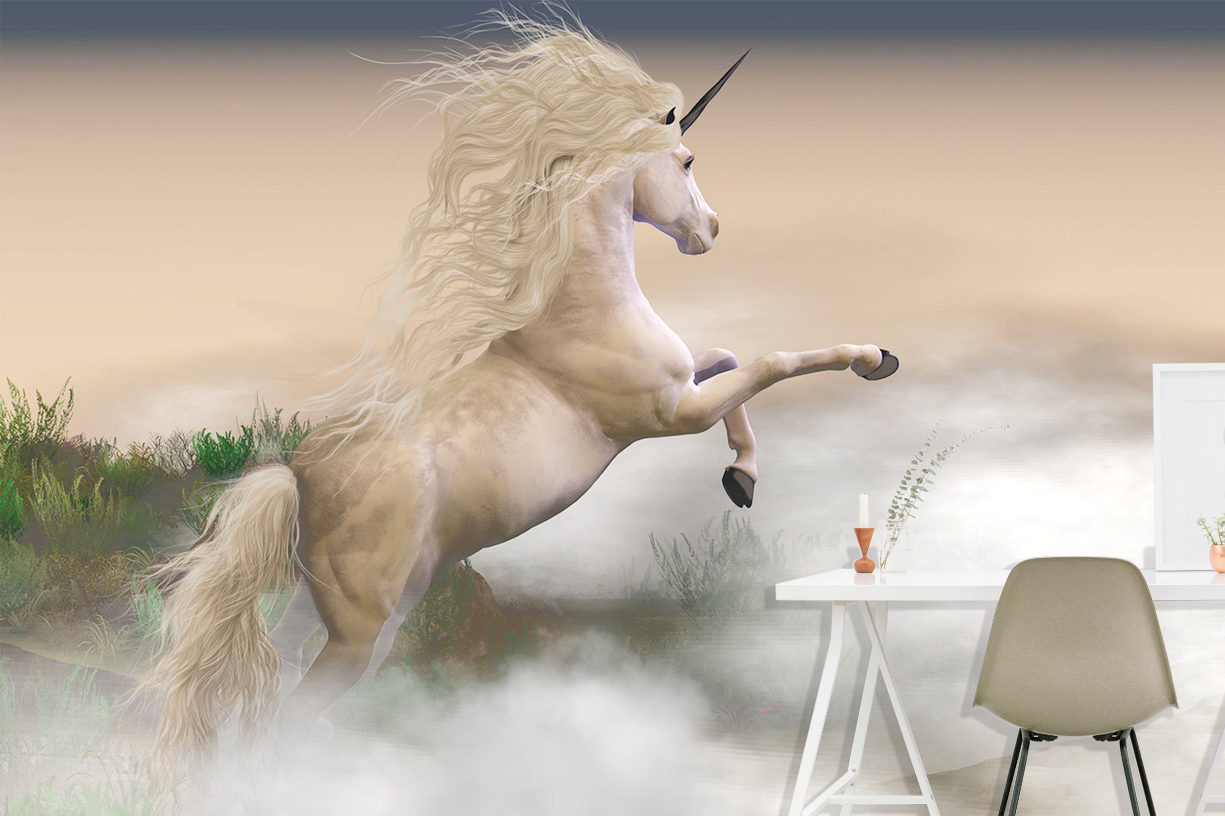 3D White Unicorn 1592 Wall Murals