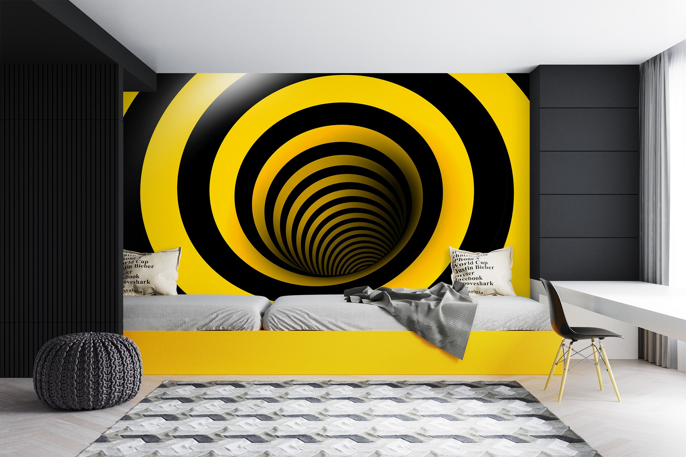3D Black Yellow Vortex 57159 Wall Murals