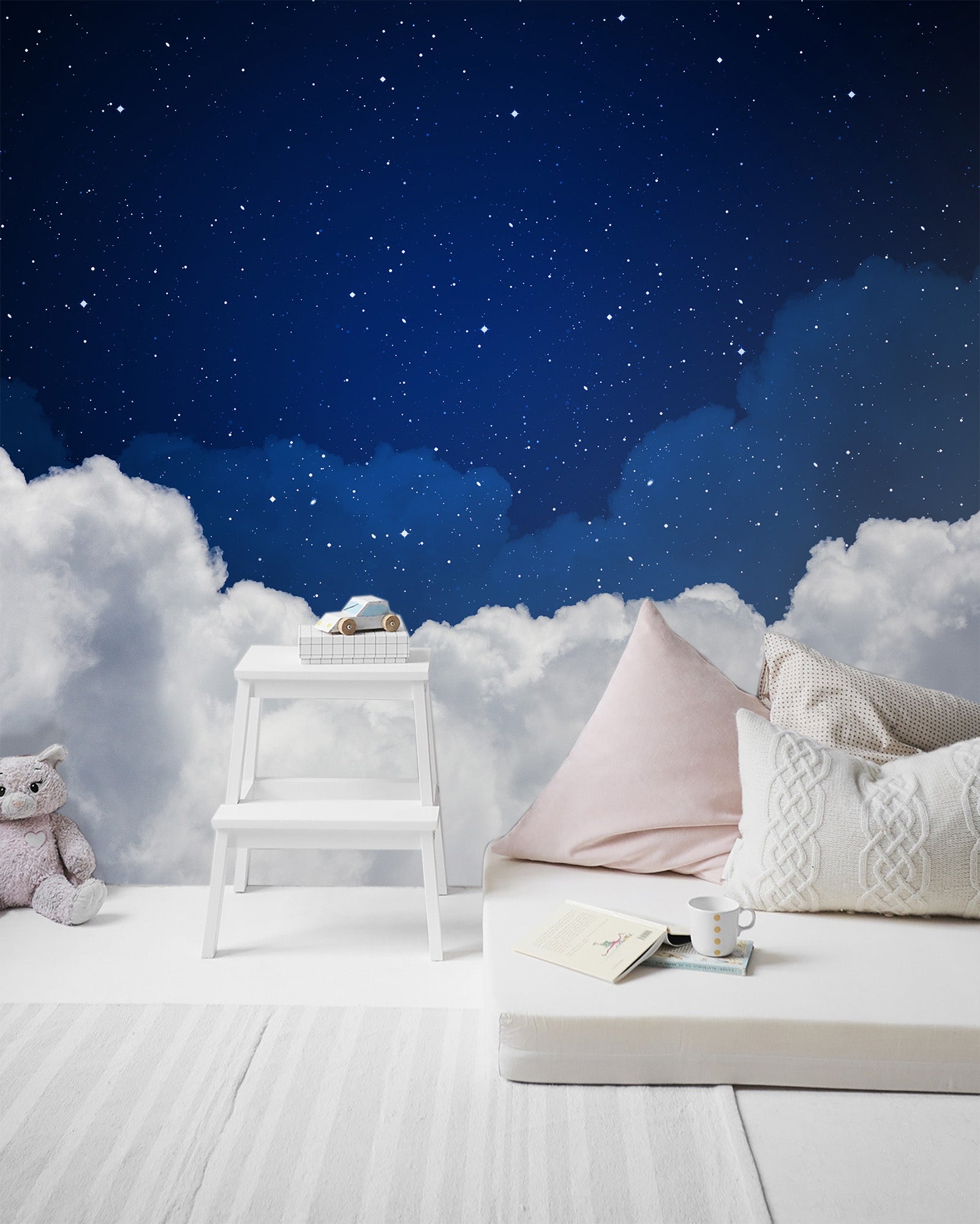 3D White Clouds Night Sky 002 Wall Murals