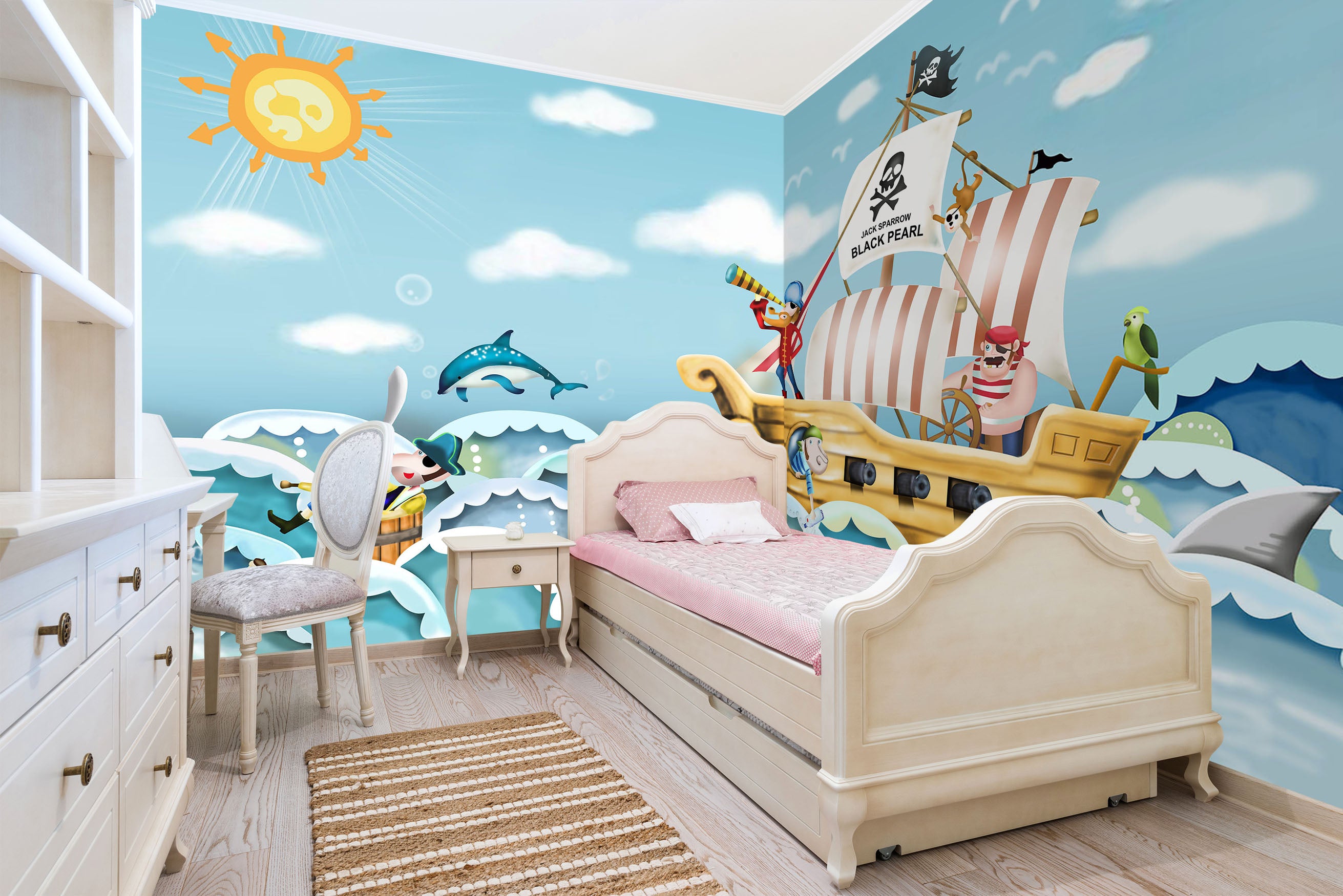 3D Cartoon Pirate Ship 006 Wall Murals