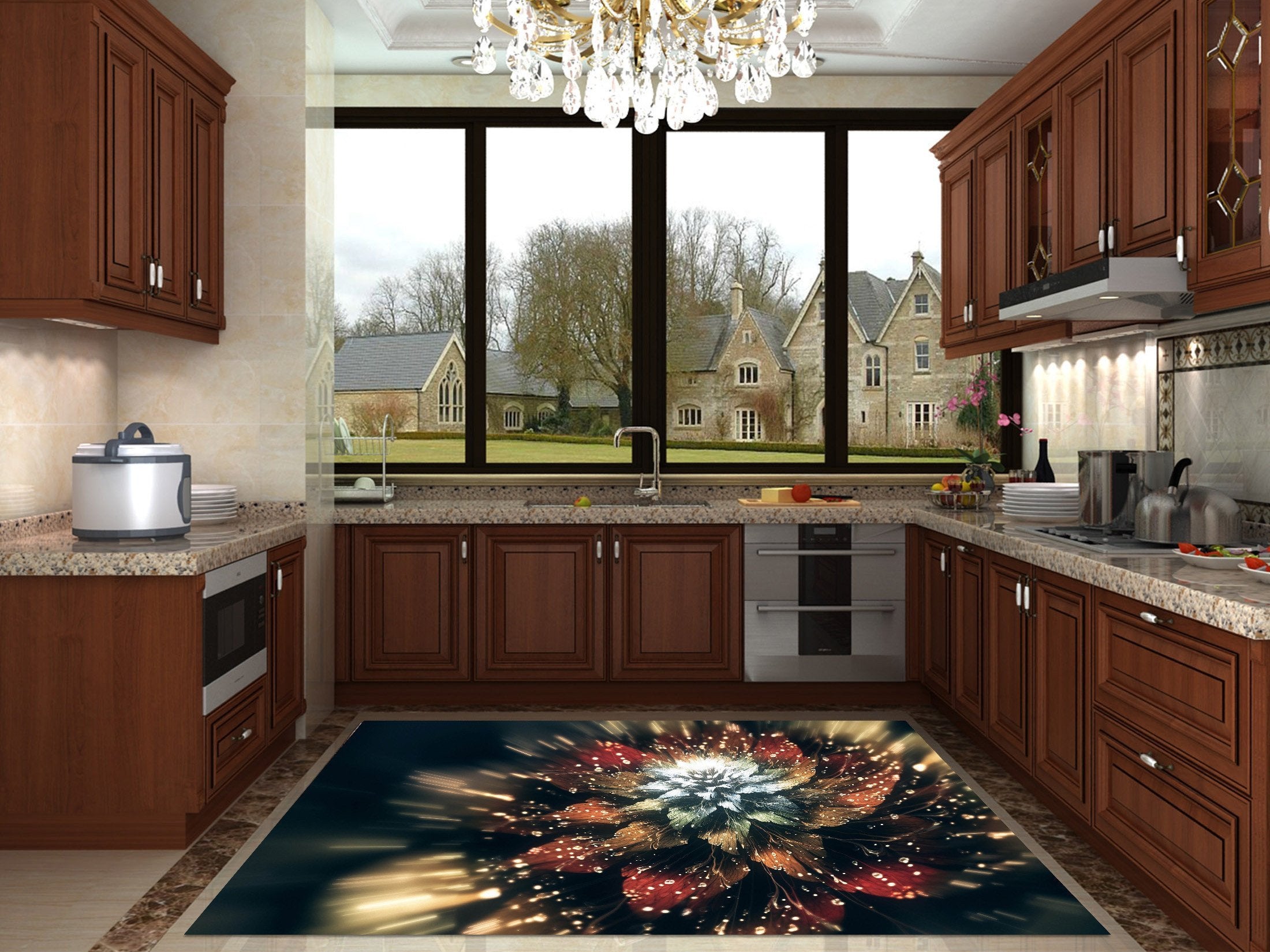 3D Shining Flower Kitchen Mat Floor Mural Wallpaper AJ Wallpaper 