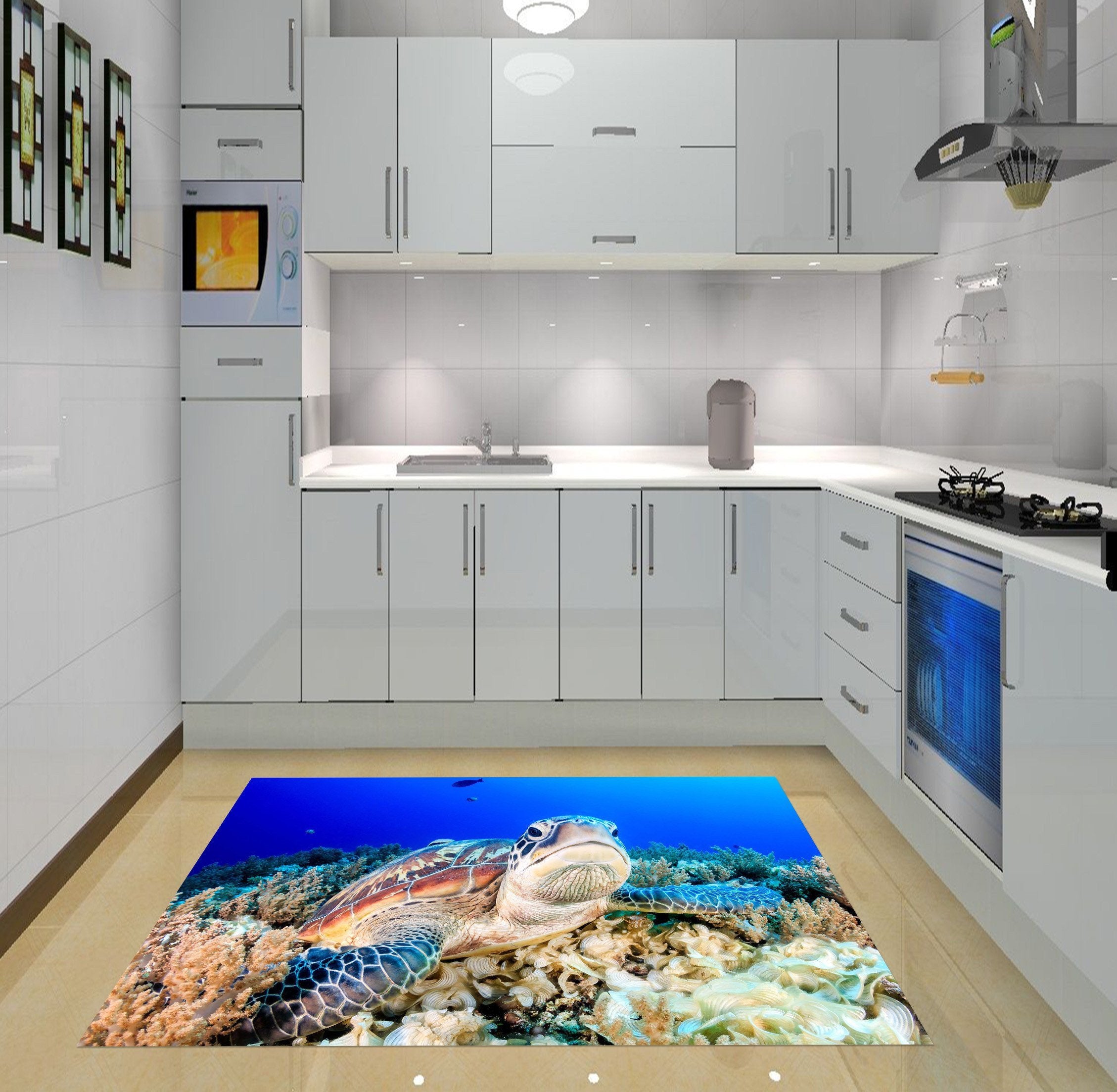 3D Seabed Turtle Kitchen Mat Floor Mural Wallpaper AJ Wallpaper 