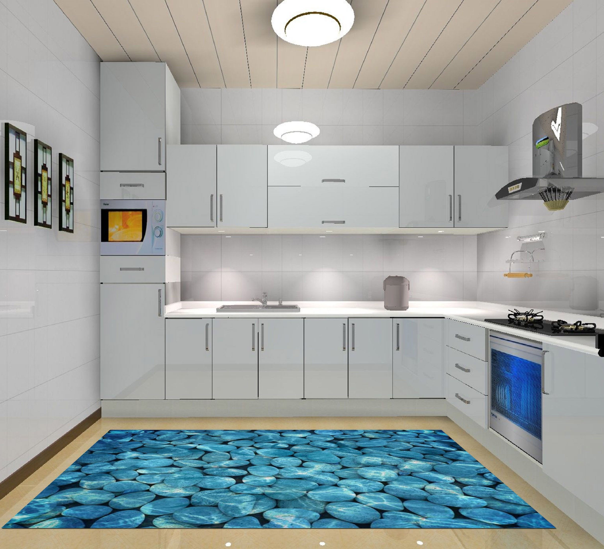 3D Lake Floor Stones Kitchen Mat Floor Mural Wallpaper AJ Wallpaper 