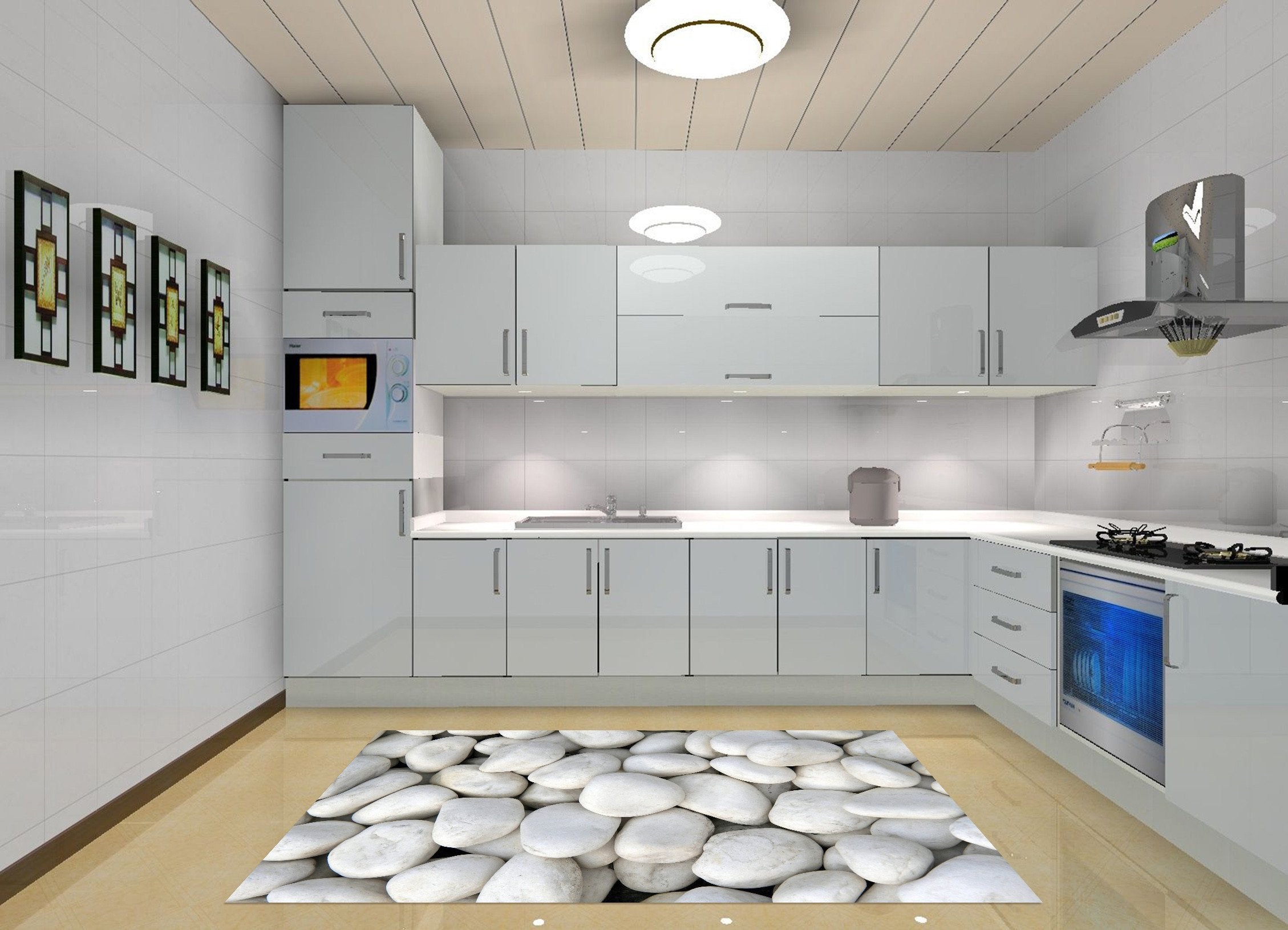 3D White Stones Kitchen Mat Floor Mural Wallpaper AJ Wallpaper 