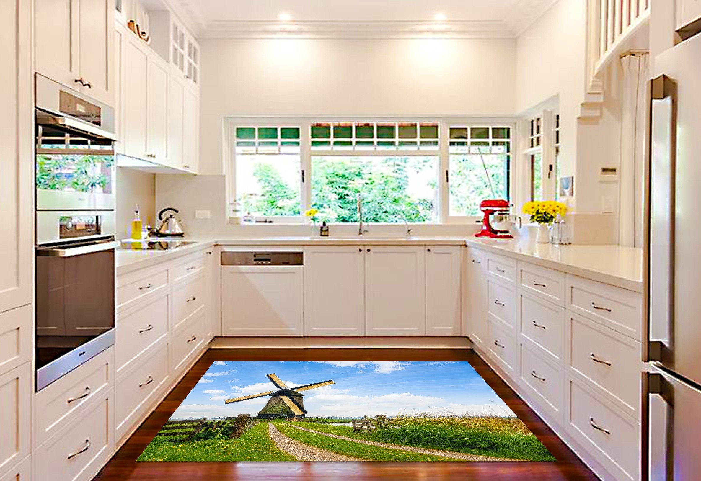 3D Lakeside Windmill 092 Kitchen Mat Floor Mural Wallpaper AJ Wallpaper 