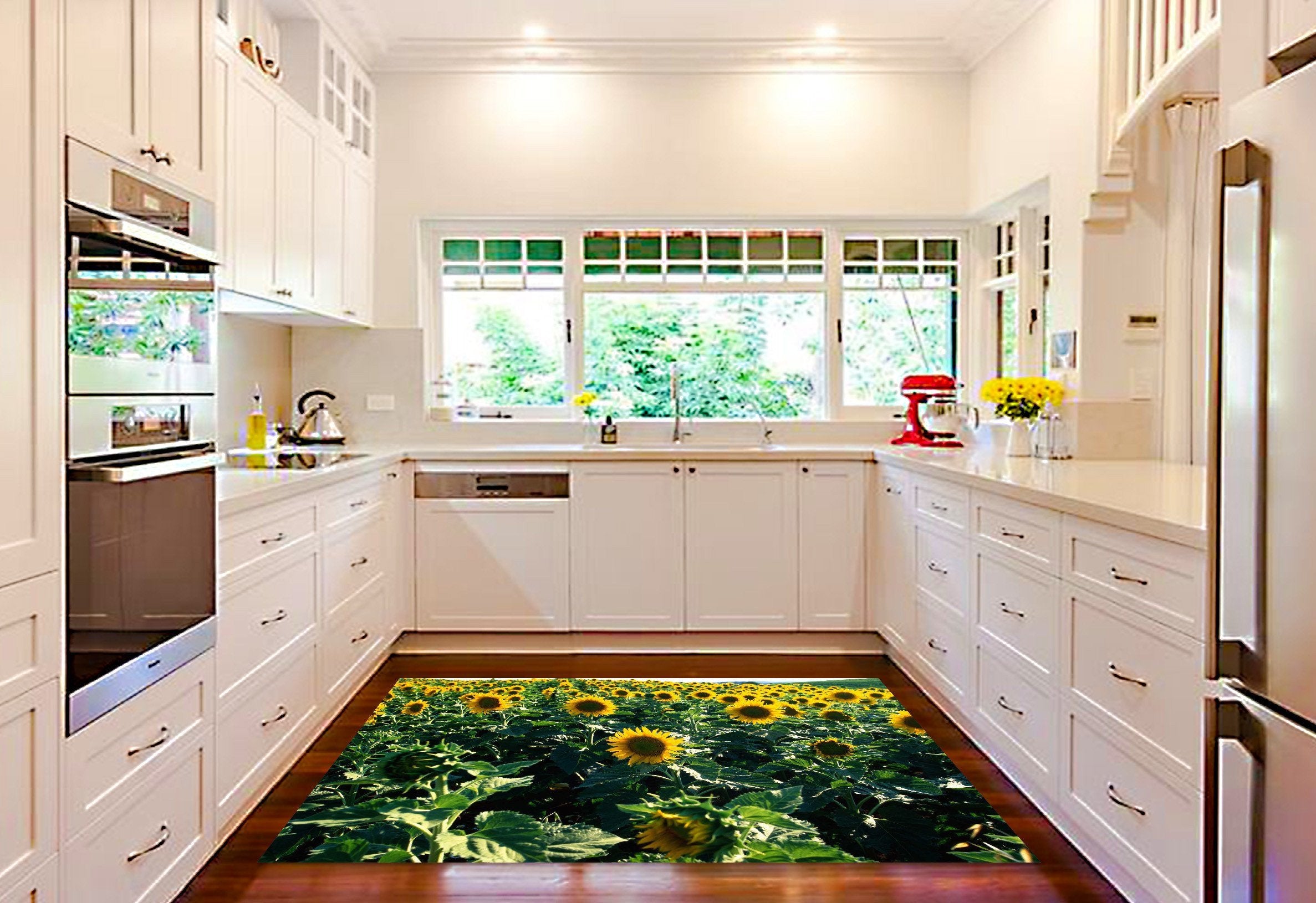 3D Sunflowers Field 086 Kitchen Mat Floor Mural Wallpaper AJ Wallpaper 