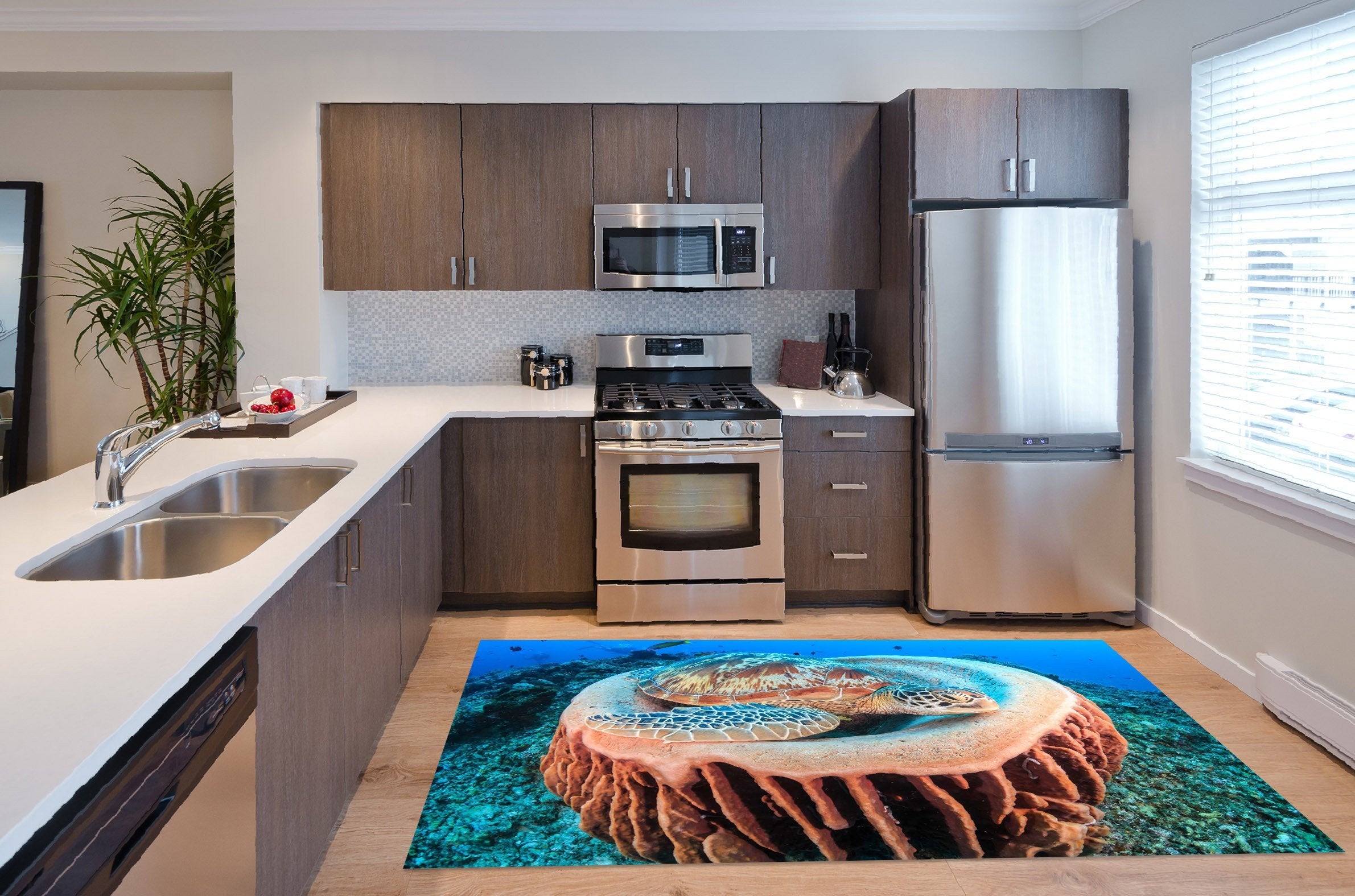 3D Ocean Resting Turtle 115 Kitchen Mat Floor Mural Wallpaper AJ Wallpaper 
