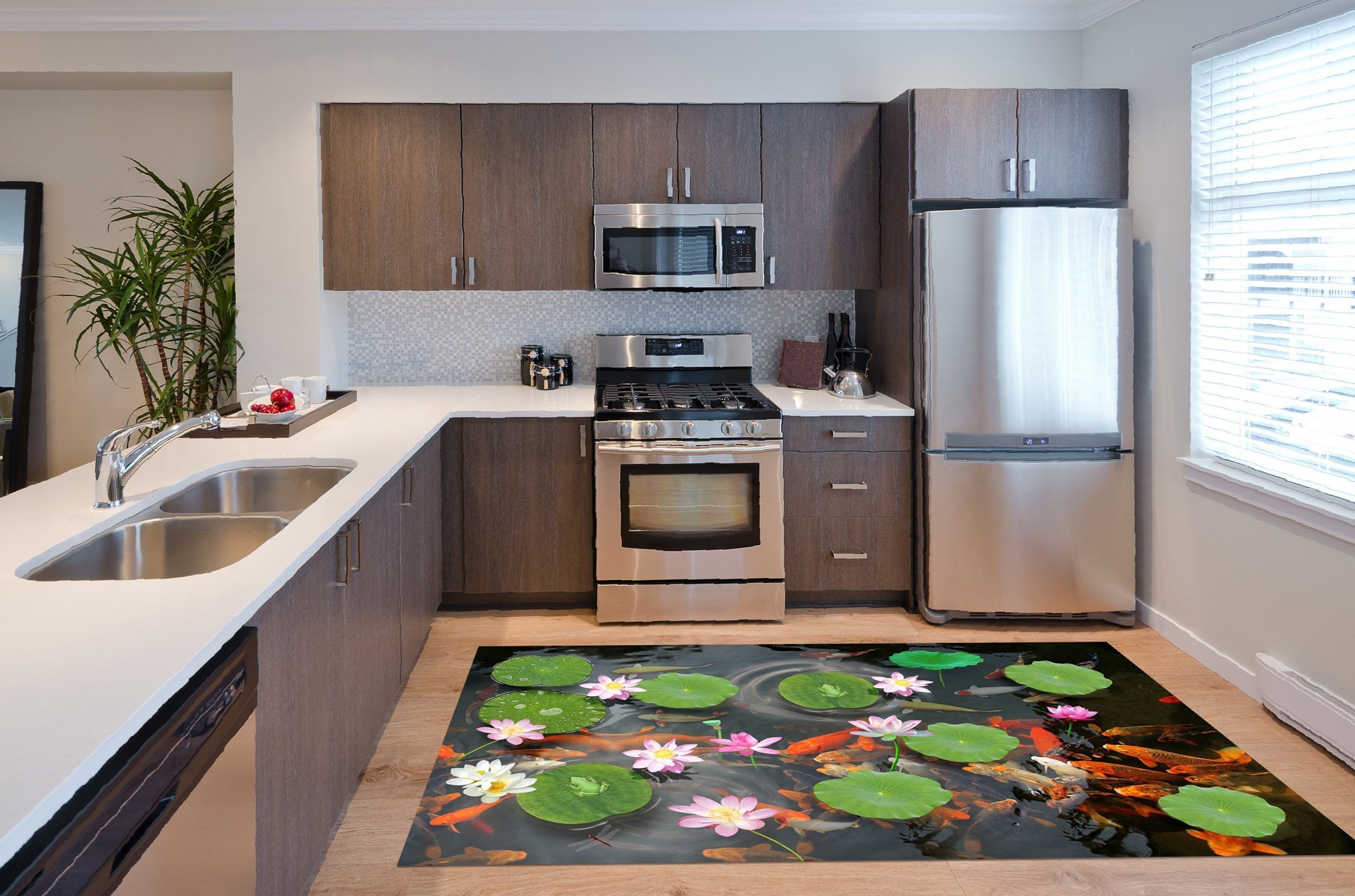 3D Lively Fish Pond 139 Kitchen Mat Floor Mural Wallpaper AJ Wallpaper 