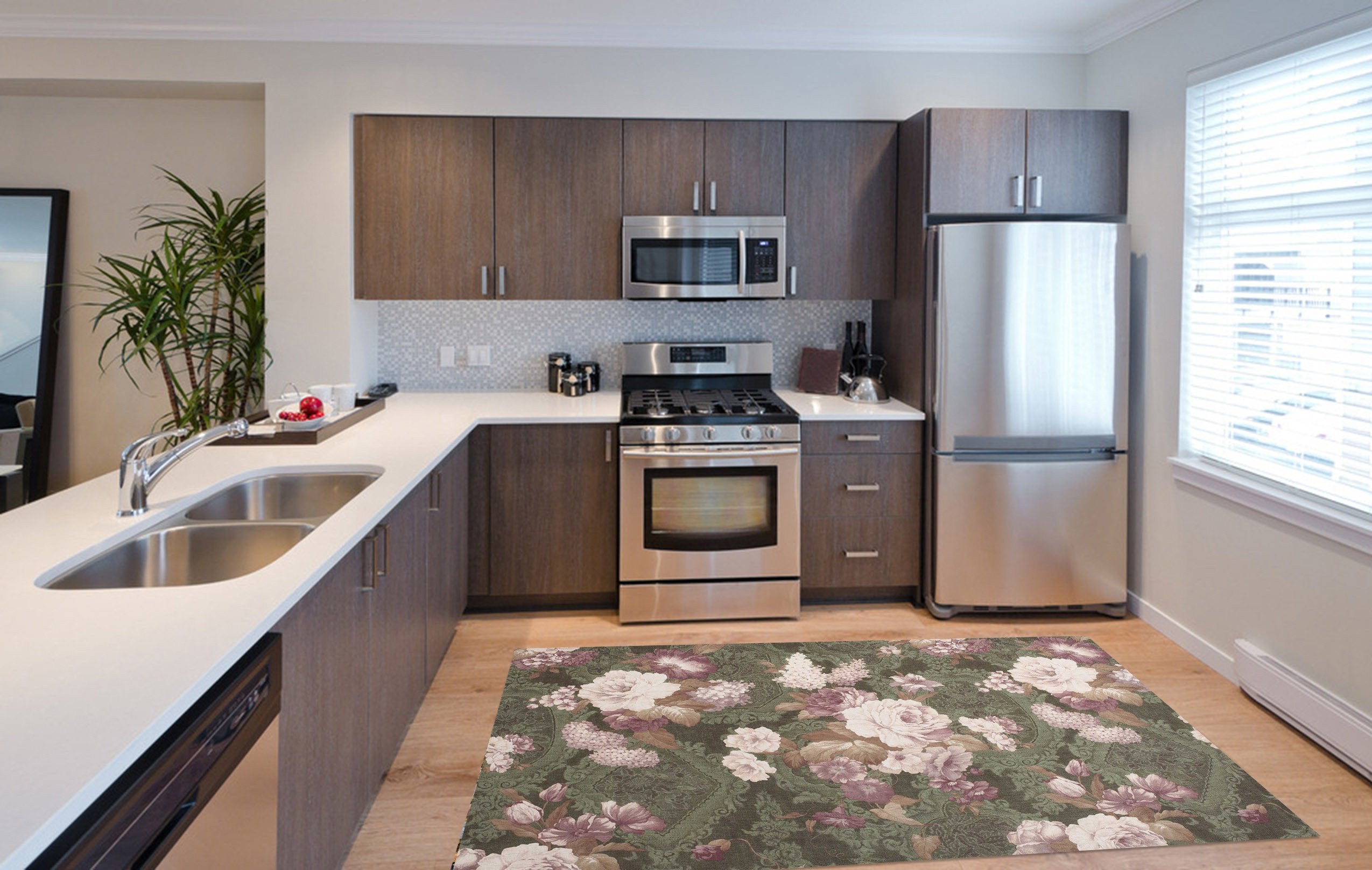 3D Flower Pattern Kitchen Mat Floor Mural Wallpaper AJ Wallpaper 